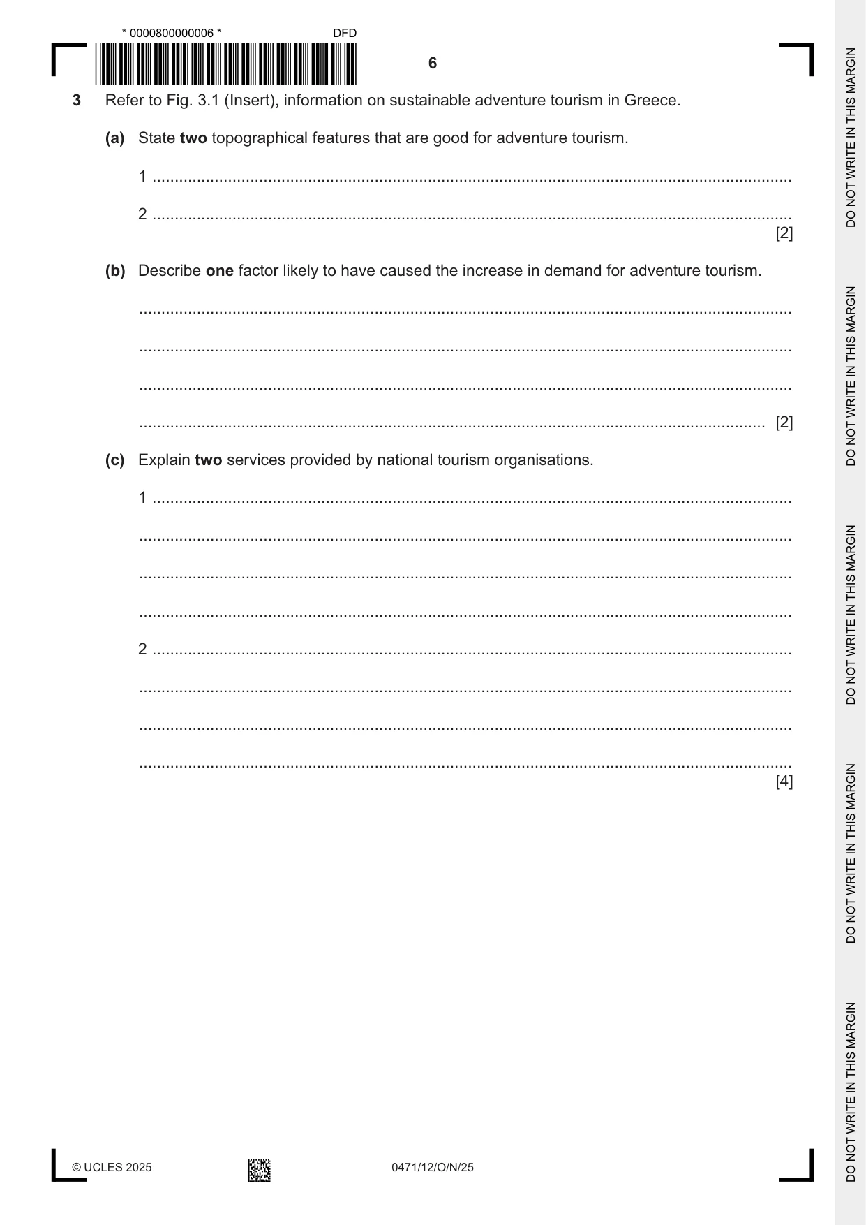 Cambridge IGCSE Travel and Tourism 0471 2025 Oct/Nov Paper 1 · Variant 2 question paper, page 6 of 12