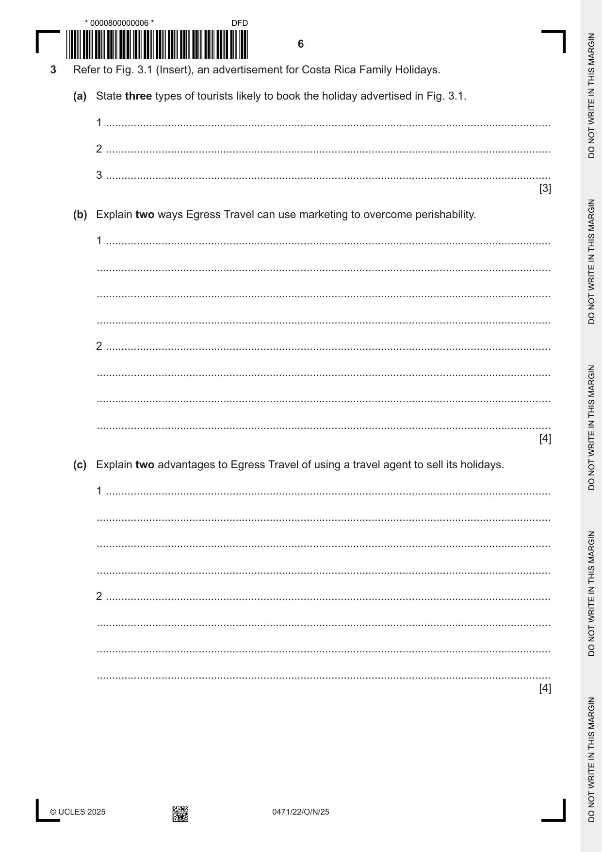 Cambridge IGCSE Travel and Tourism 0471 2025 Oct/Nov Paper 2 · Variant 2 question paper, page 6 of 12