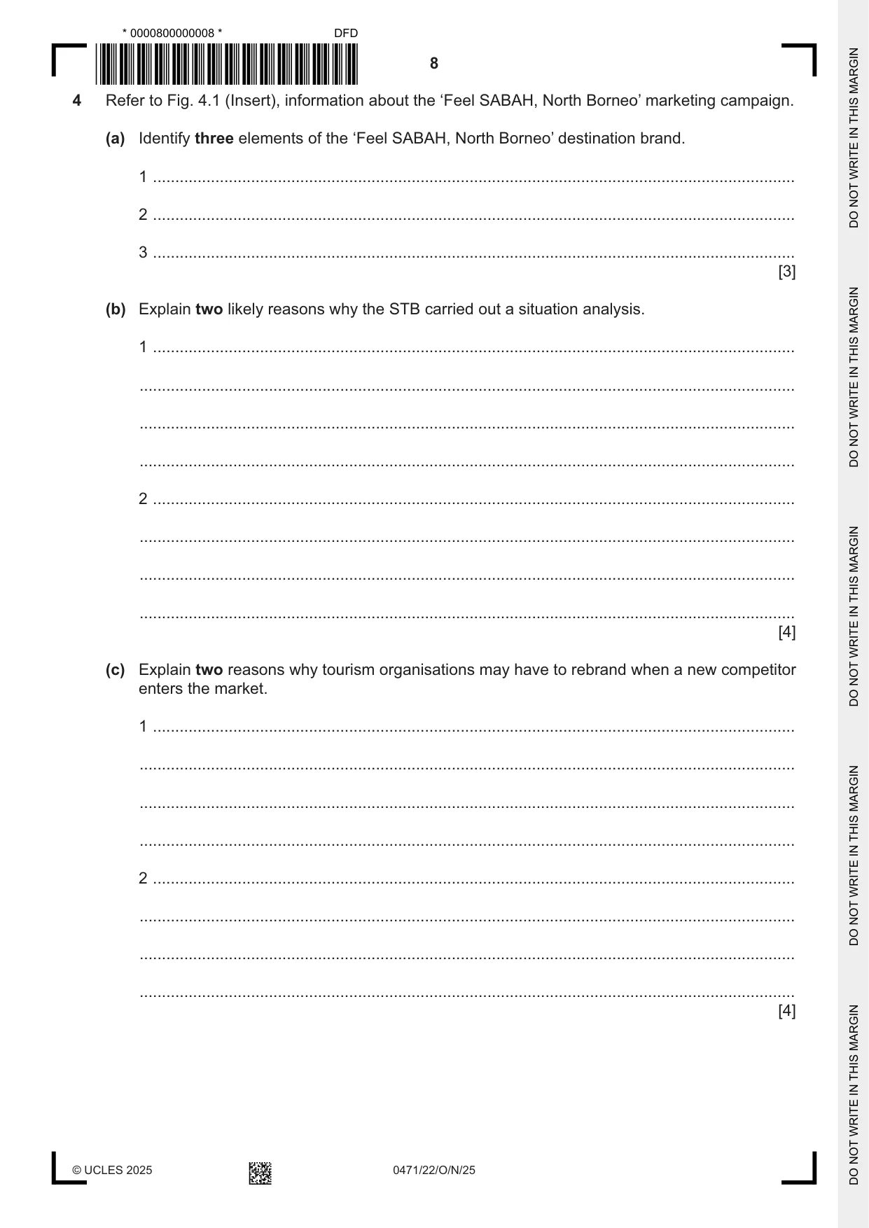 Cambridge IGCSE Travel and Tourism 0471 2025 Oct/Nov Paper 2 · Variant 2 question paper, page 8 of 12