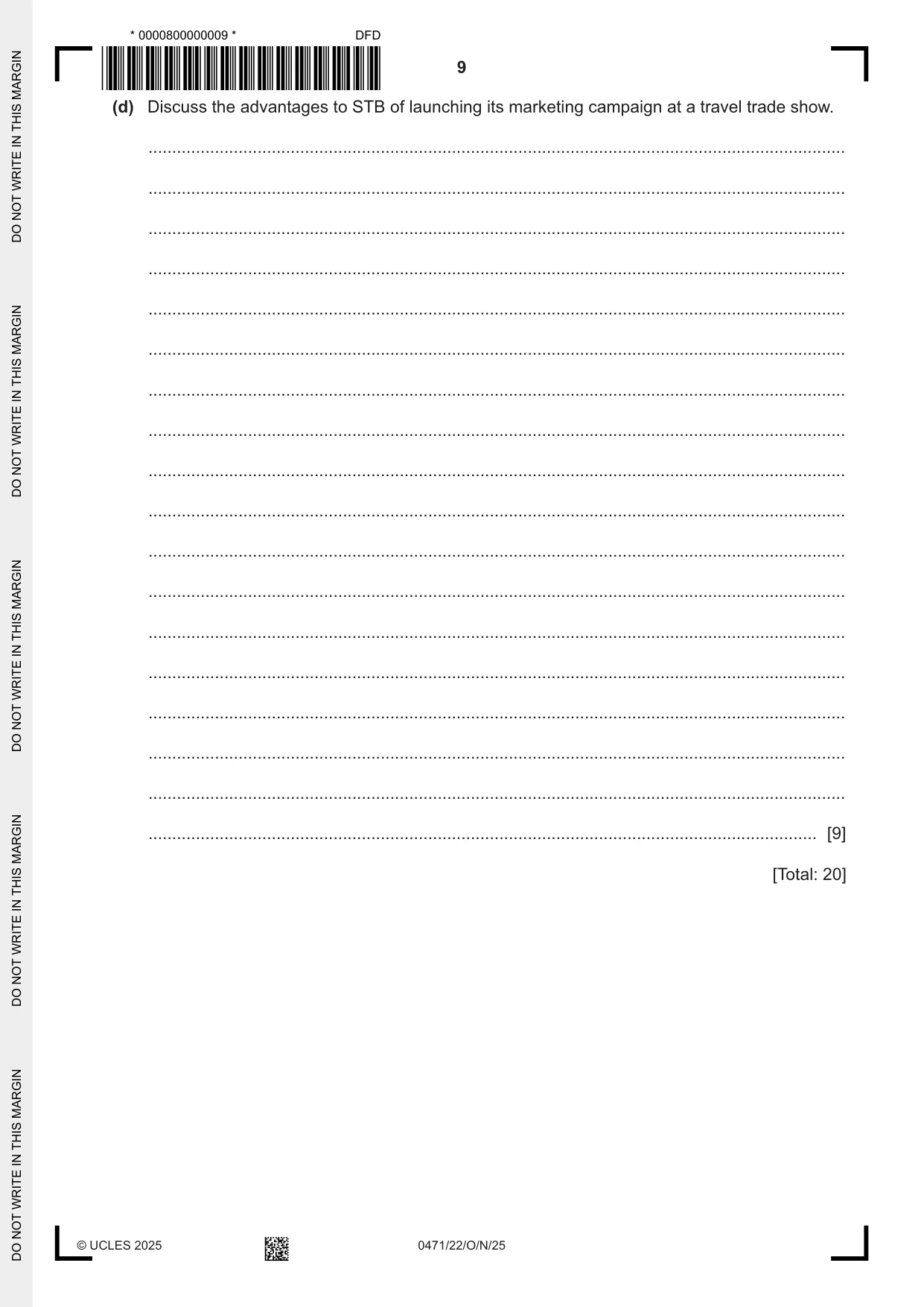 Cambridge IGCSE Travel and Tourism 0471 2025 Oct/Nov Paper 2 · Variant 2 question paper, page 9 of 12