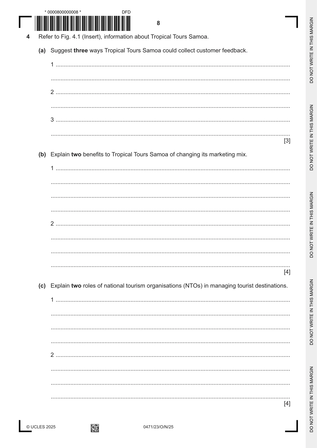 Cambridge IGCSE Travel and Tourism 0471 2025 Oct/Nov Paper 2 · Variant 3 question paper, page 8 of 12