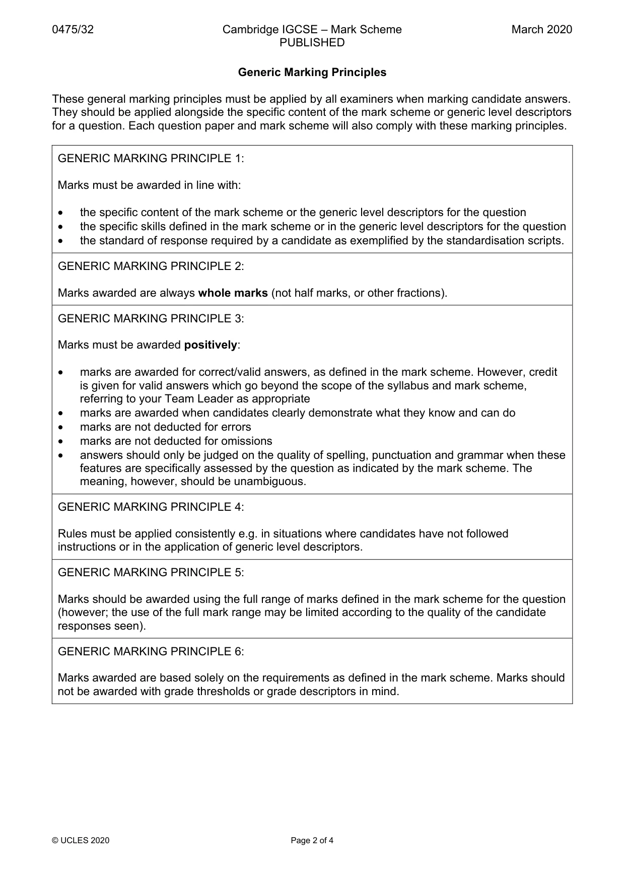 Mark scheme, page 2 of 4