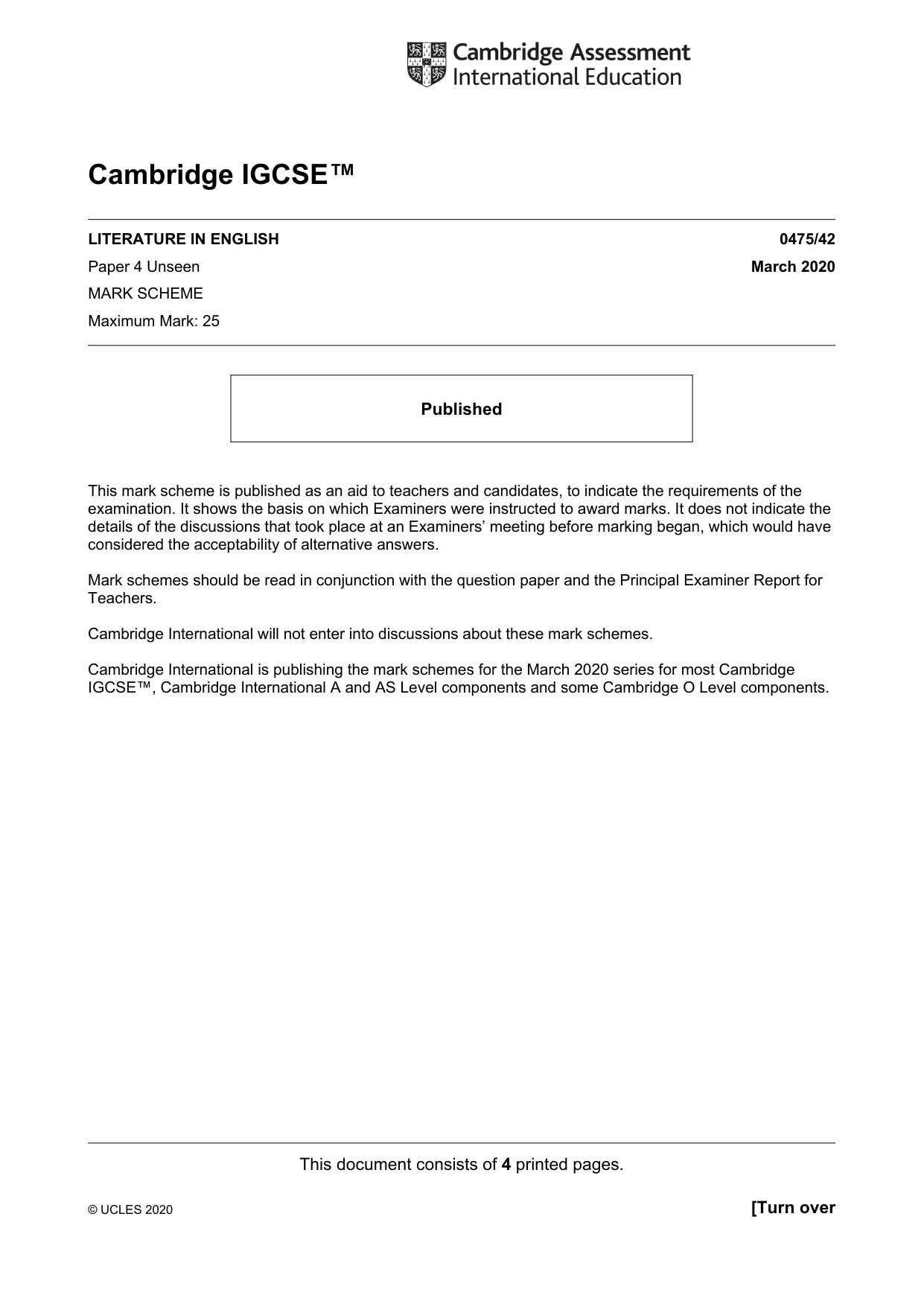Mark scheme, page 1 of 4