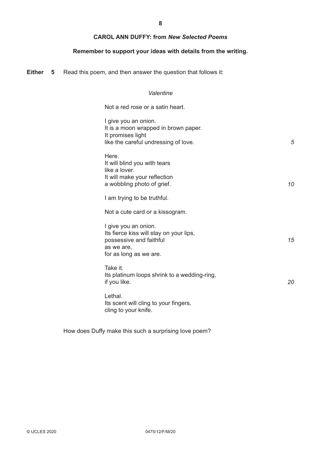 Cambridge IGCSE English - Literature in English 0475 2020 Feb/March Paper 1 · Variant 2 question paper, page 8 of 24
