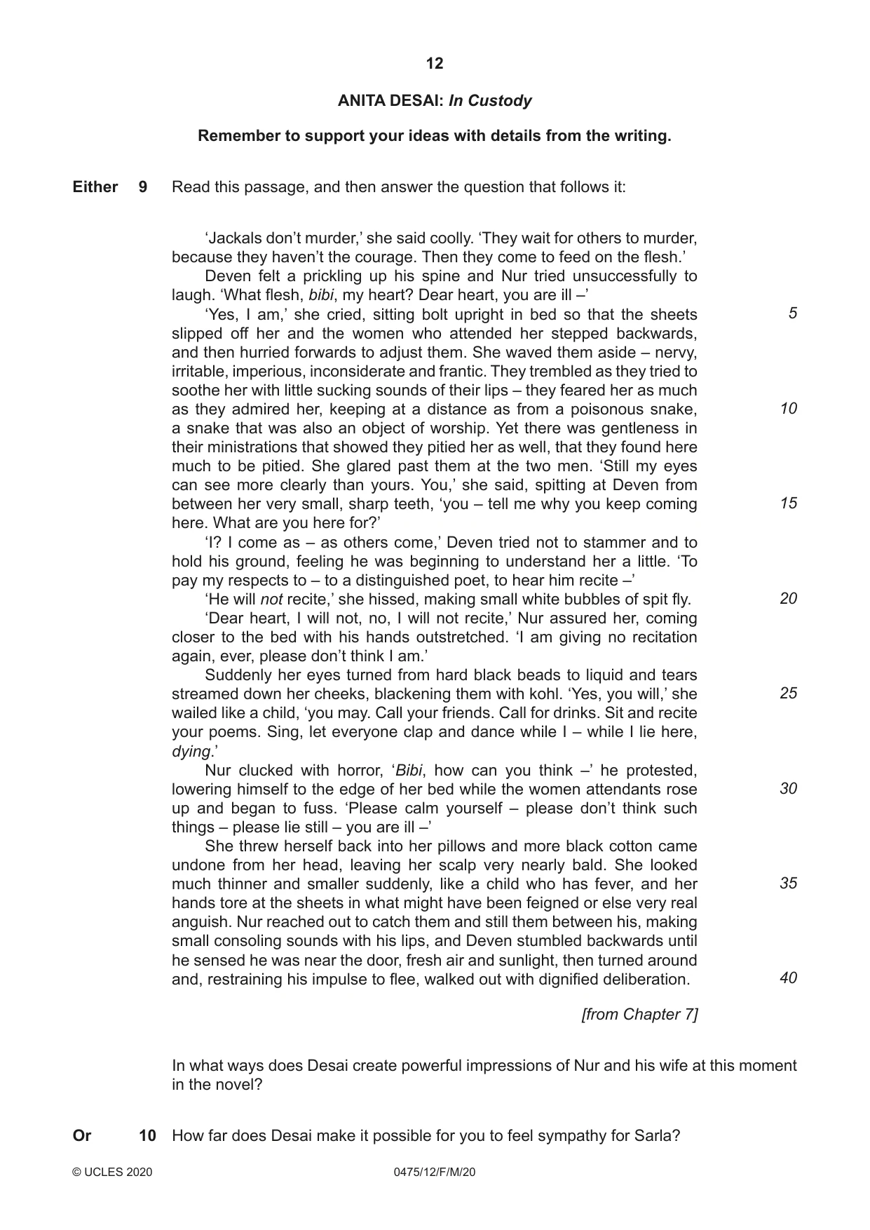 Cambridge IGCSE English - Literature in English 0475 2020 Feb/March Paper 1 · Variant 2 question paper, page 12 of 24