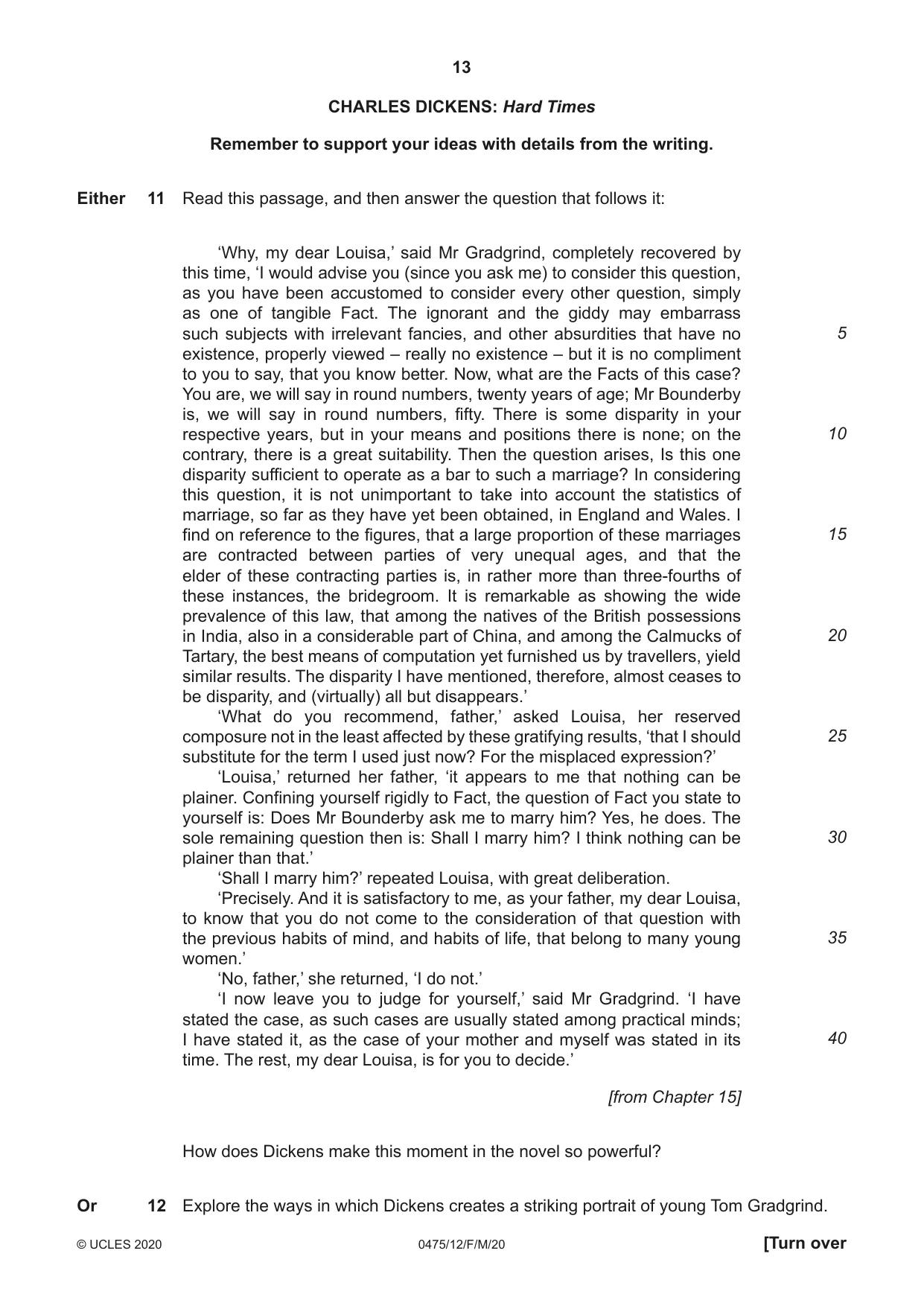 Cambridge IGCSE English - Literature in English 0475 2020 Feb/March Paper 1 · Variant 2 question paper, page 13 of 24