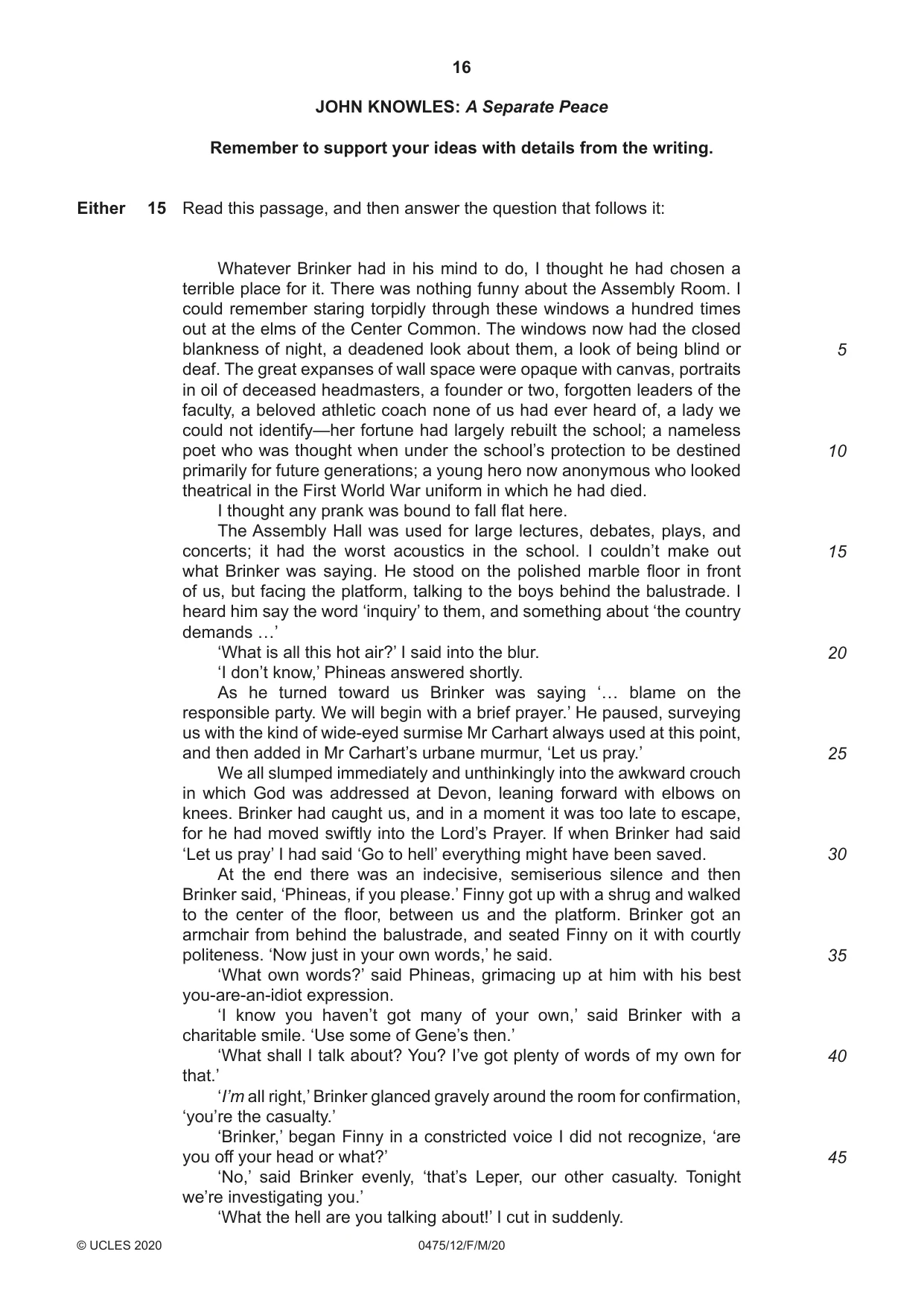 Cambridge IGCSE English - Literature in English 0475 2020 Feb/March Paper 1 · Variant 2 question paper, page 16 of 24