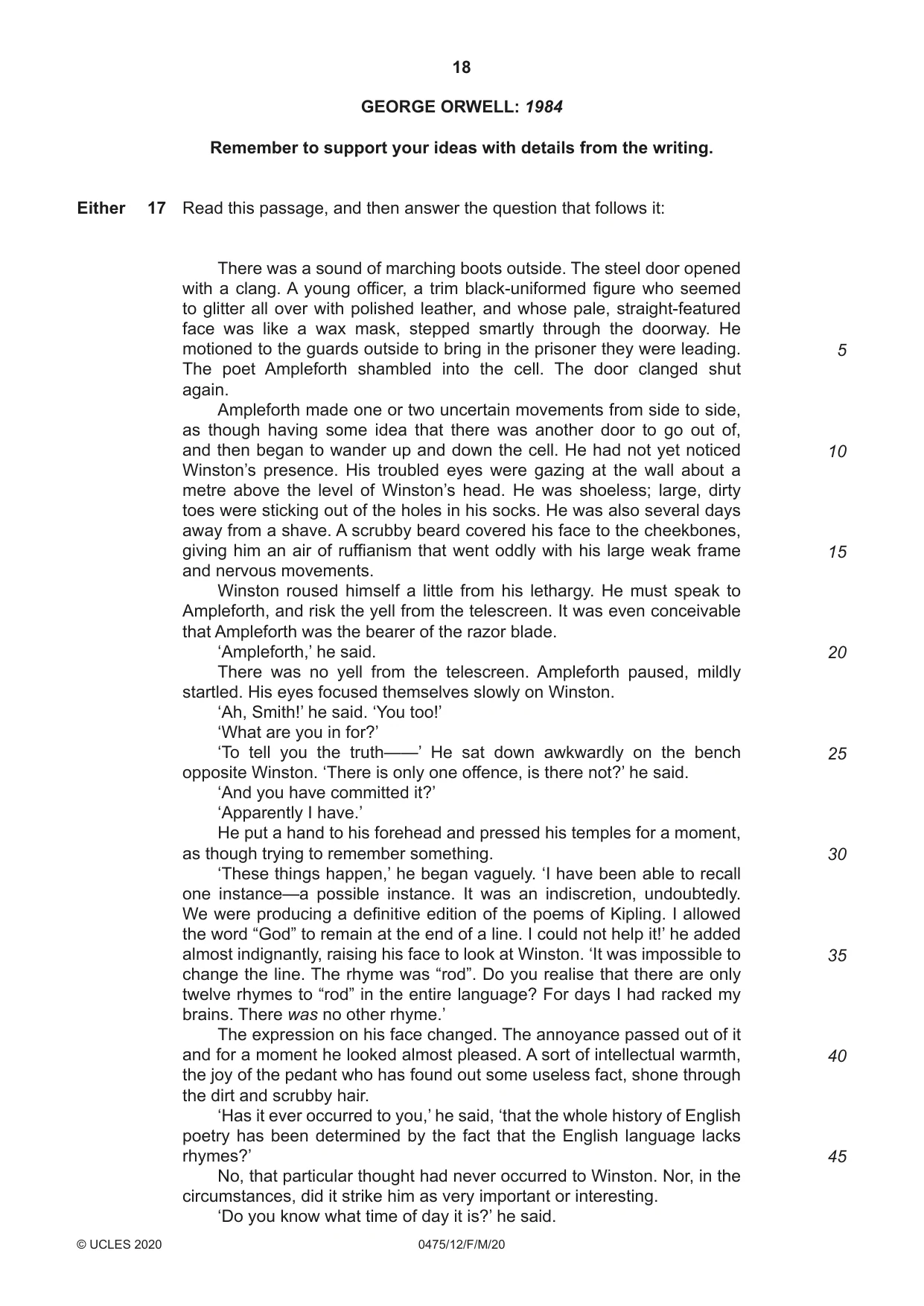 Cambridge IGCSE English - Literature in English 0475 2020 Feb/March Paper 1 · Variant 2 question paper, page 18 of 24