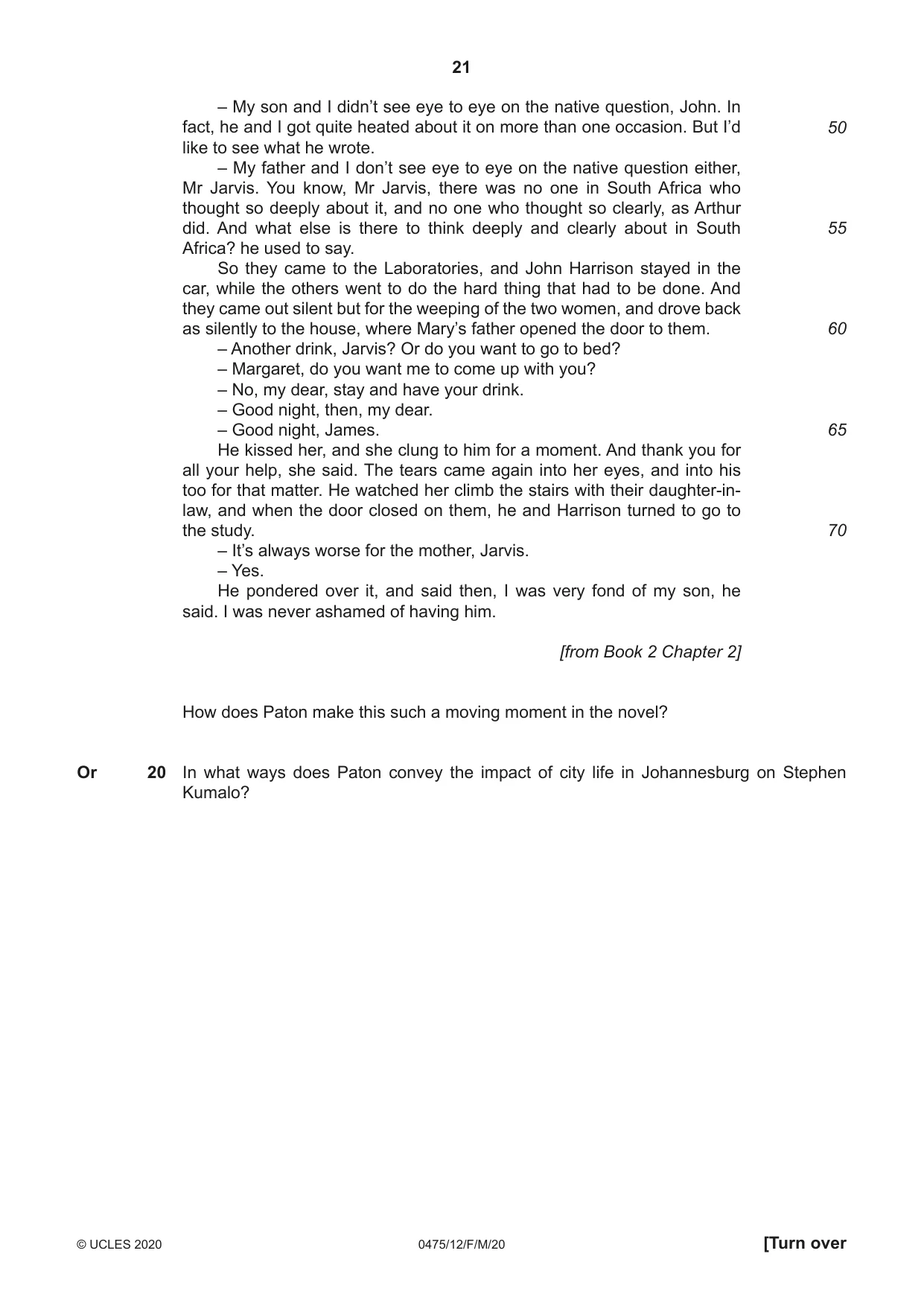 Cambridge IGCSE English - Literature in English 0475 2020 Feb/March Paper 1 · Variant 2 question paper, page 21 of 24