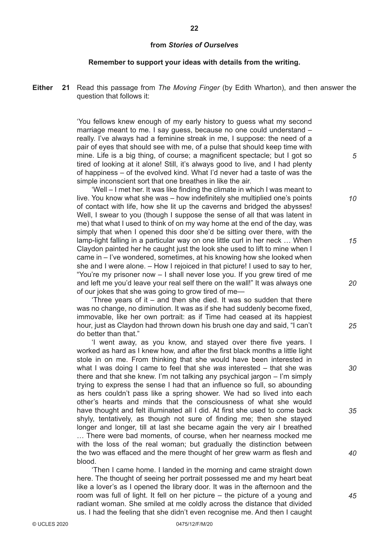 Cambridge IGCSE English - Literature in English 0475 2020 Feb/March Paper 1 · Variant 2 question paper, page 22 of 24