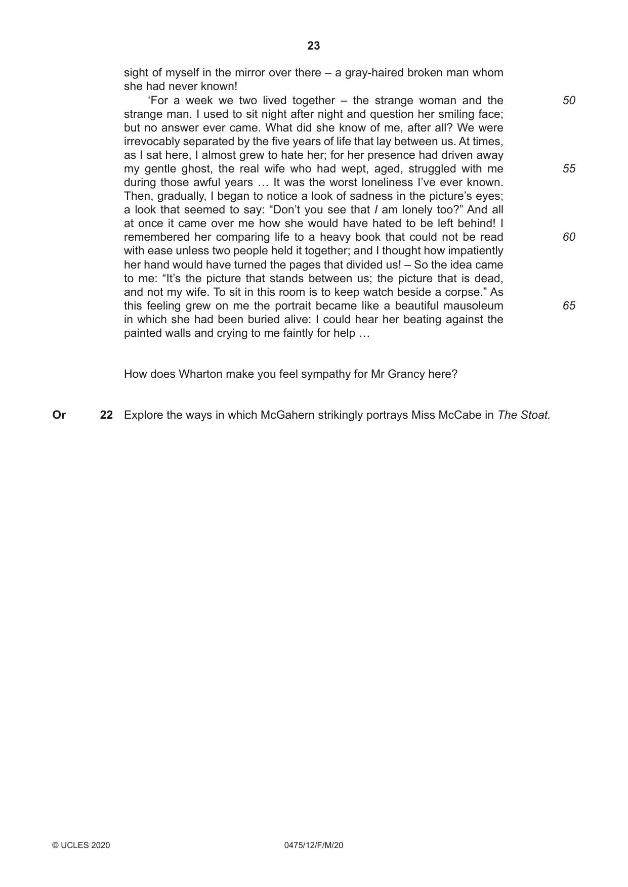 Cambridge IGCSE English - Literature in English 0475 2020 Feb/March Paper 1 · Variant 2 question paper, page 23 of 24