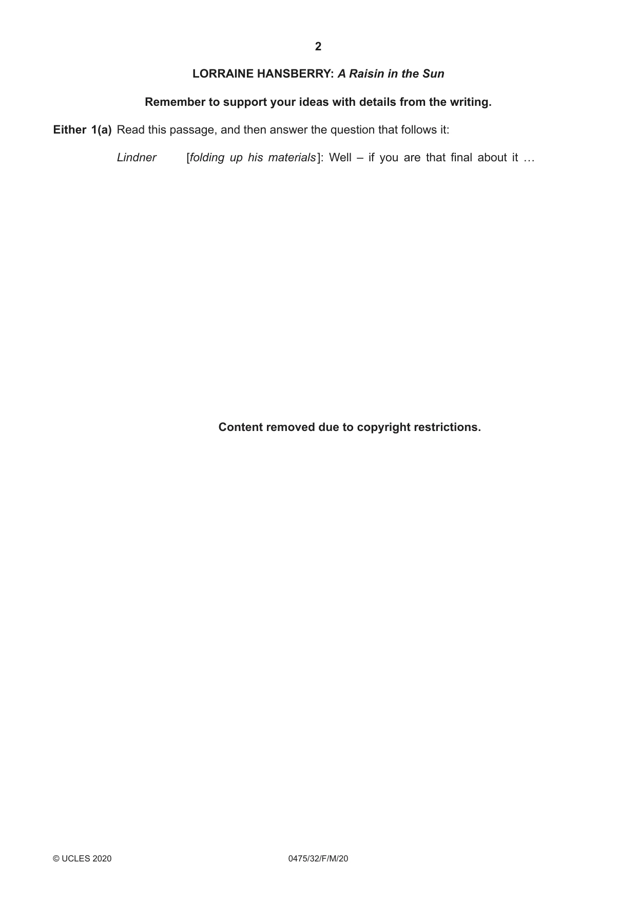Cambridge IGCSE English - Literature in English 0475 2020 Feb/March Paper 3 · Variant 2 question paper, page 2 of 12