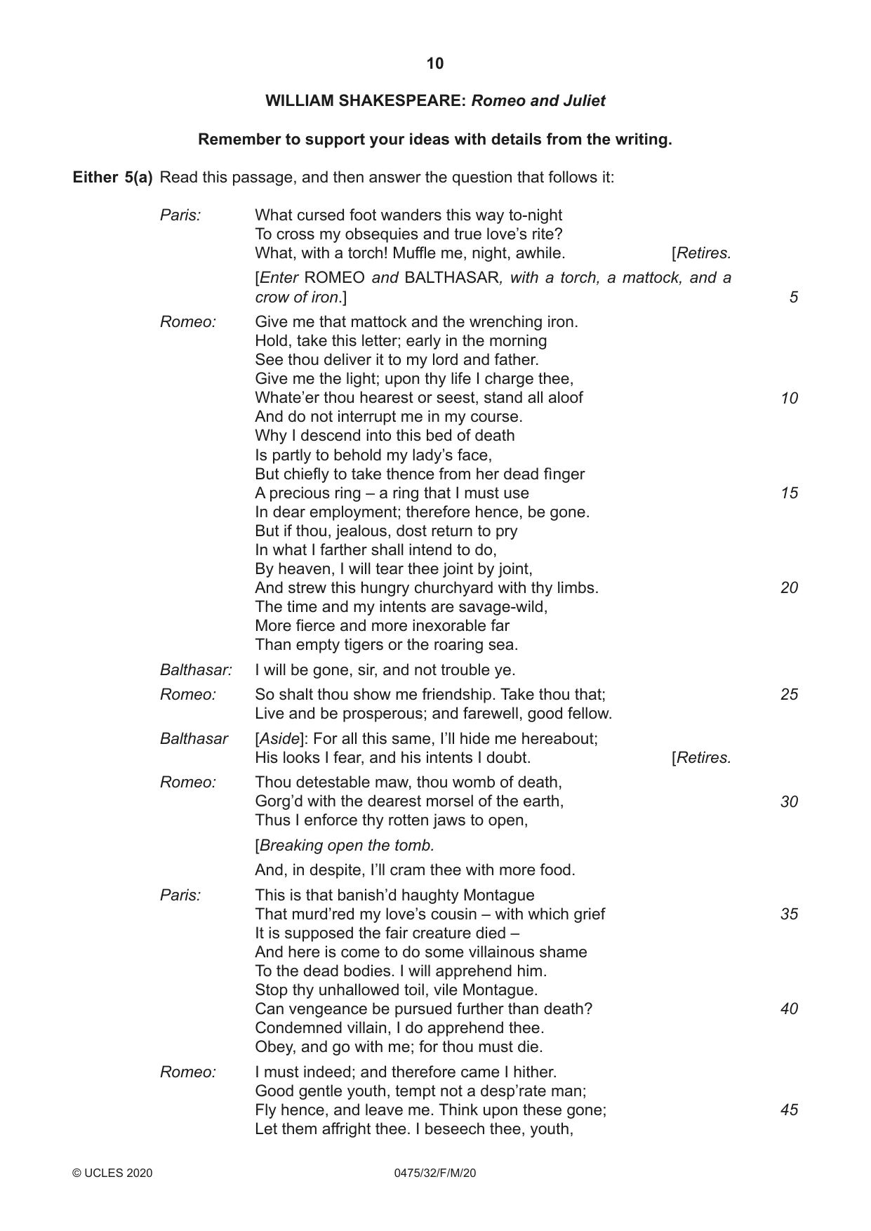 Cambridge IGCSE English - Literature in English 0475 2020 Feb/March Paper 3 · Variant 2 question paper, page 10 of 12