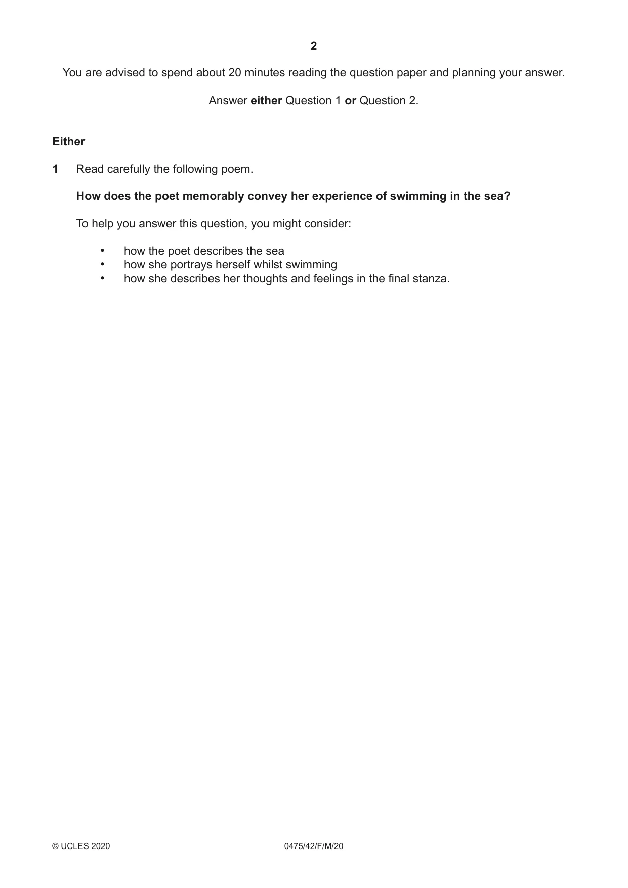 Cambridge IGCSE English - Literature in English 0475 2020 Feb/March Paper 4 · Variant 2 question paper, page 2 of 8