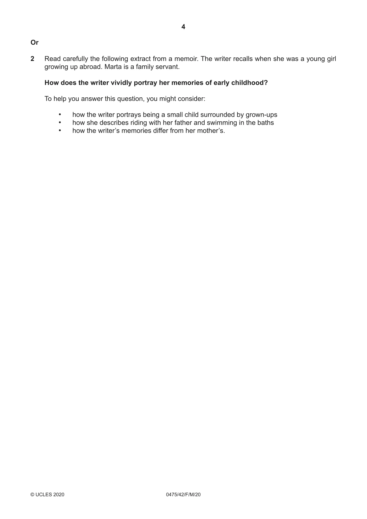 Cambridge IGCSE English - Literature in English 0475 2020 Feb/March Paper 4 · Variant 2 question paper, page 4 of 8