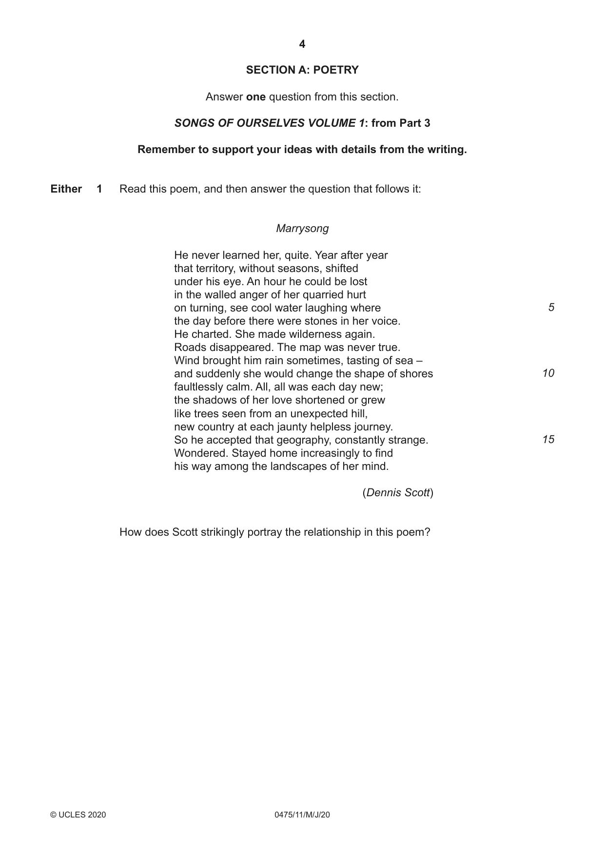 Cambridge IGCSE English - Literature in English 0475 2020 May/June Paper 1 · Variant 1 question paper, page 4 of 28