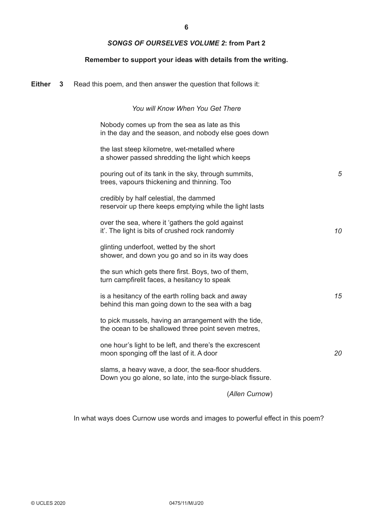 Cambridge IGCSE English - Literature in English 0475 2020 May/June Paper 1 · Variant 1 question paper, page 6 of 28
