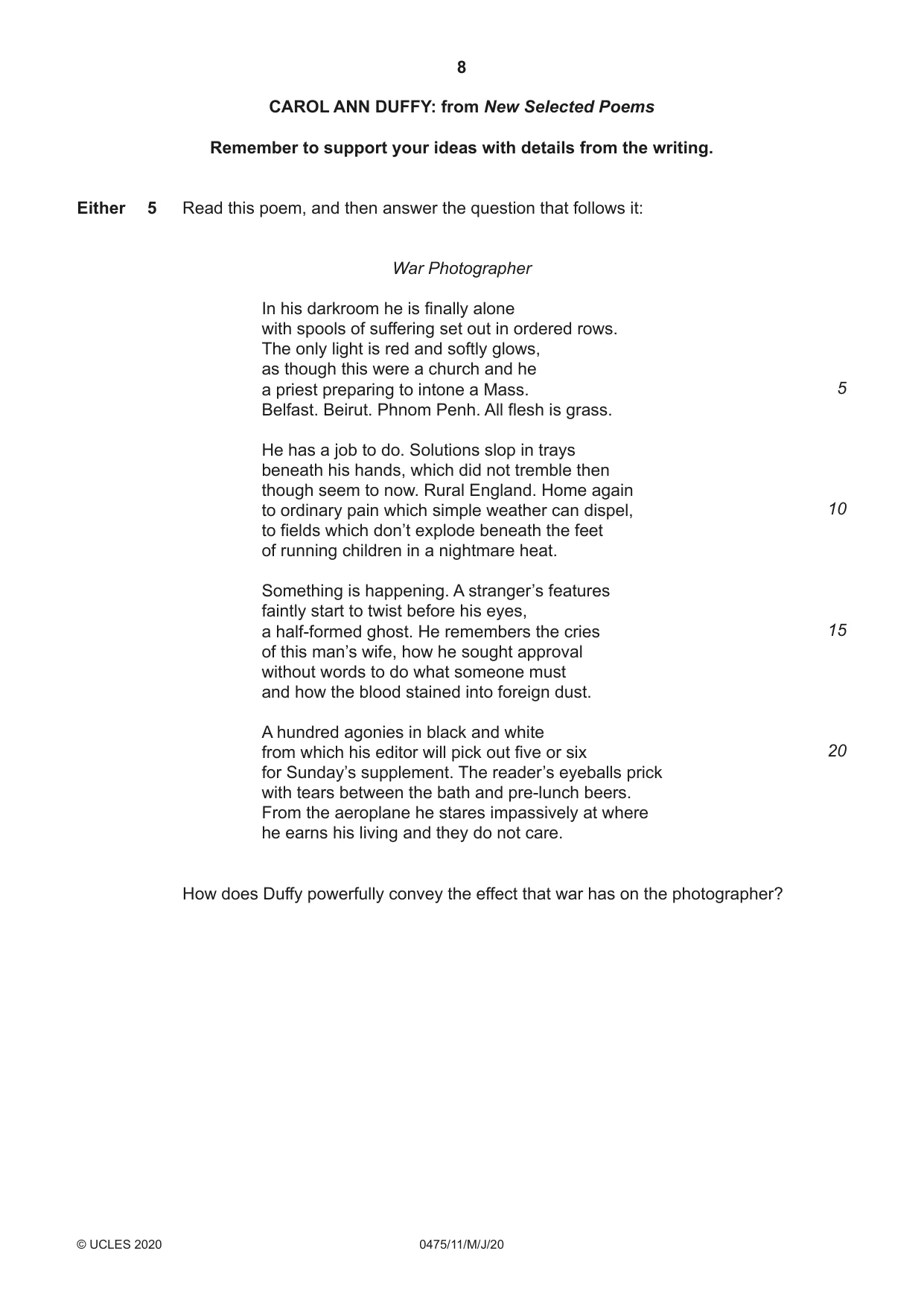 Cambridge IGCSE English - Literature in English 0475 2020 May/June Paper 1 · Variant 1 question paper, page 8 of 28