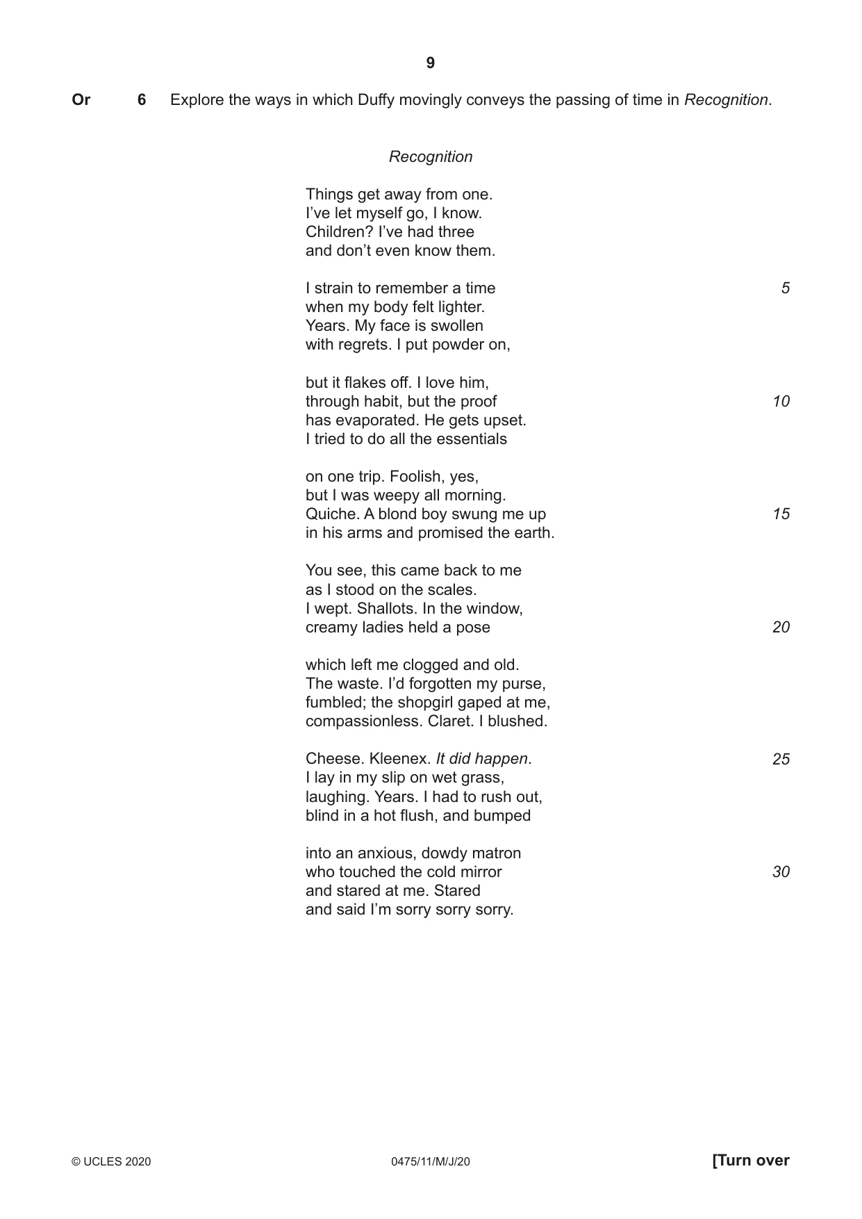 Cambridge IGCSE English - Literature in English 0475 2020 May/June Paper 1 · Variant 1 question paper, page 9 of 28