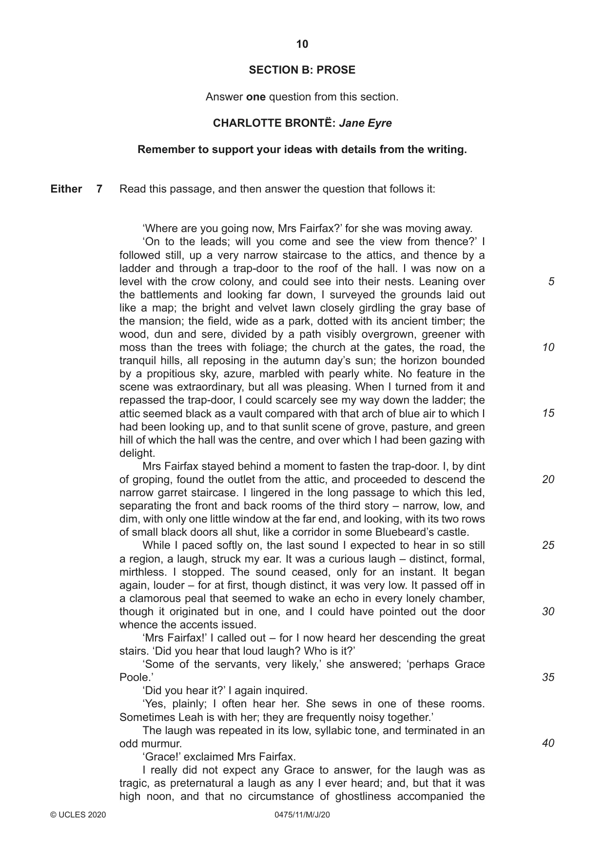Cambridge IGCSE English - Literature in English 0475 2020 May/June Paper 1 · Variant 1 question paper, page 10 of 28