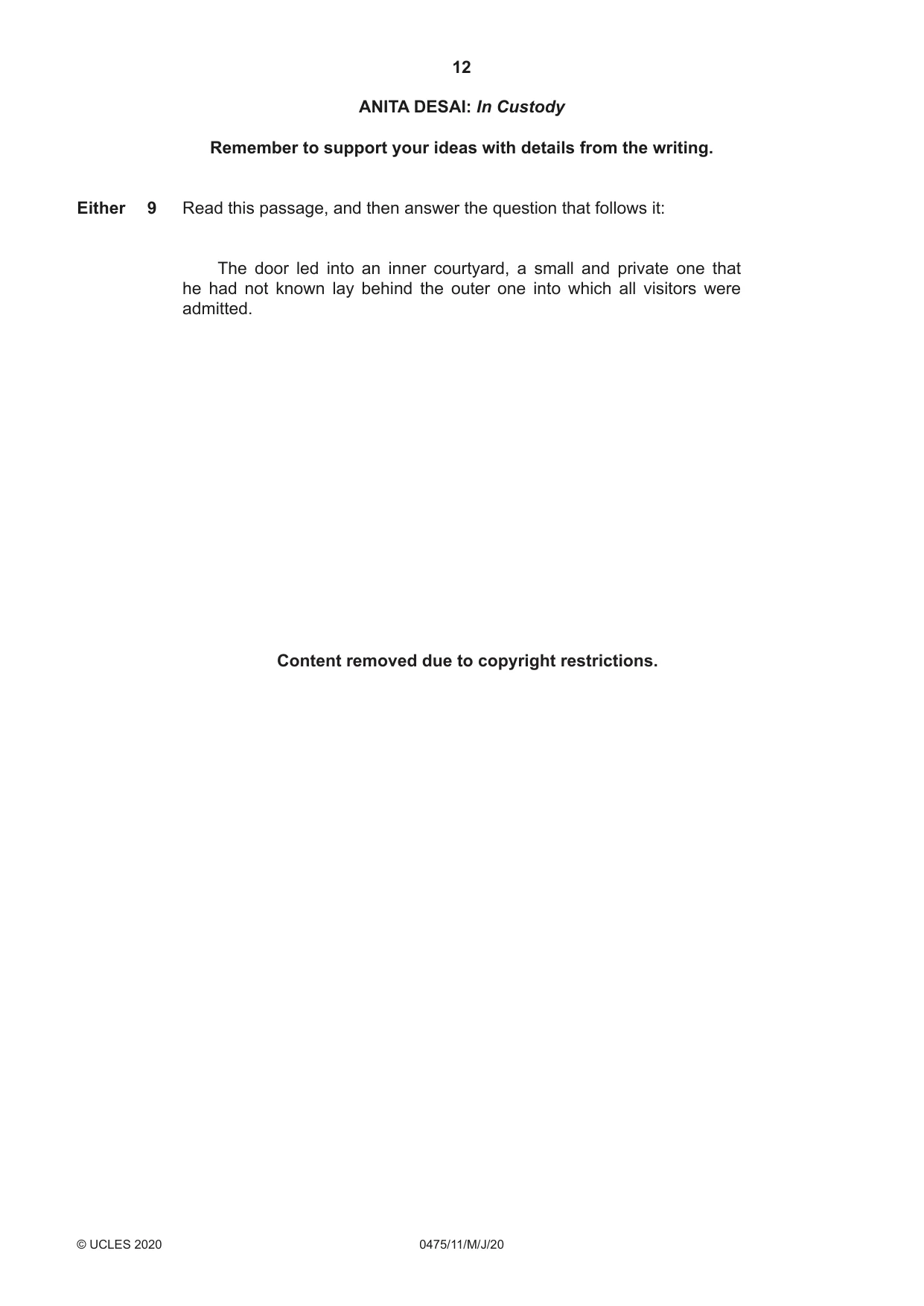 Cambridge IGCSE English - Literature in English 0475 2020 May/June Paper 1 · Variant 1 question paper, page 12 of 28