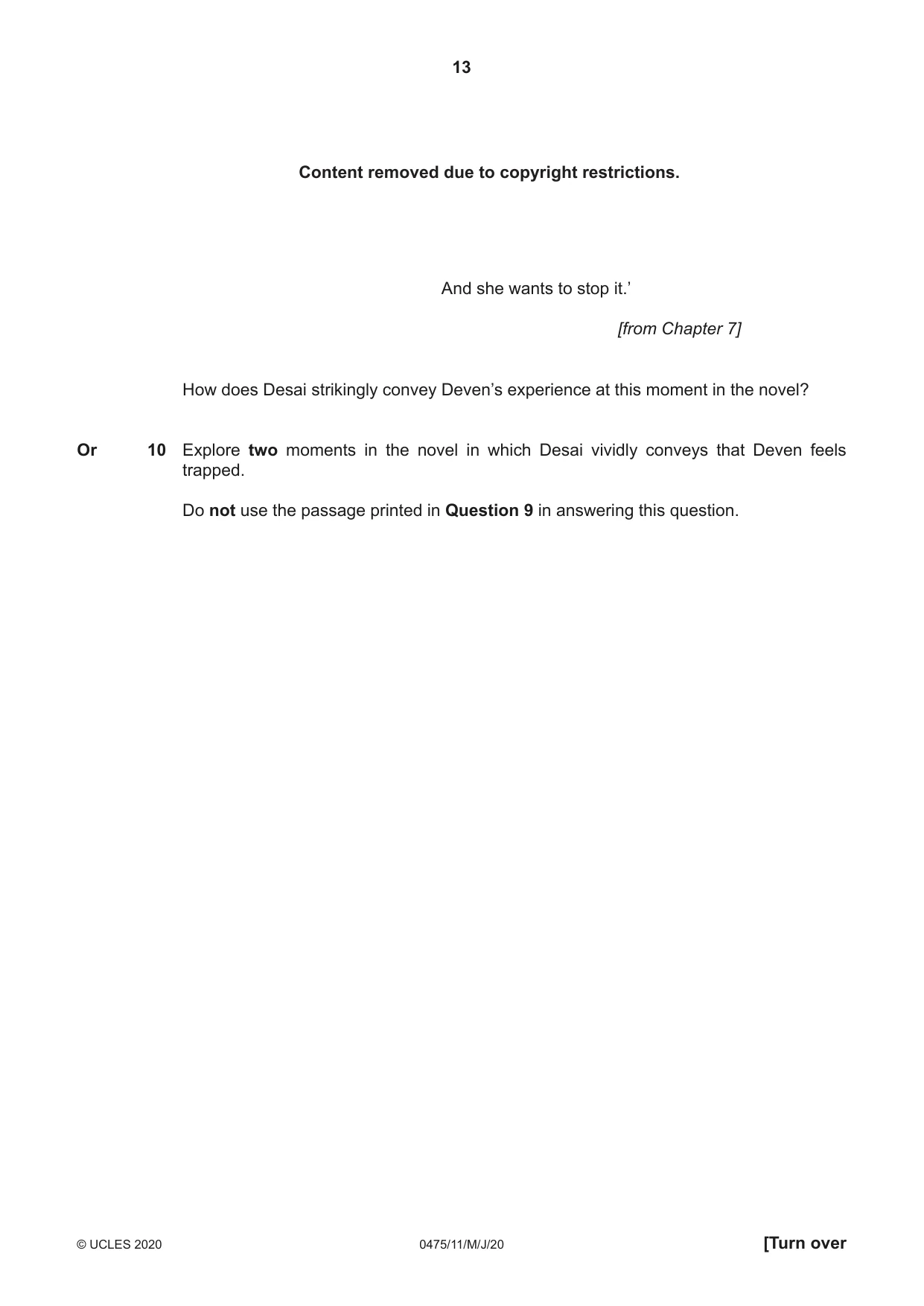 Cambridge IGCSE English - Literature in English 0475 2020 May/June Paper 1 · Variant 1 question paper, page 13 of 28