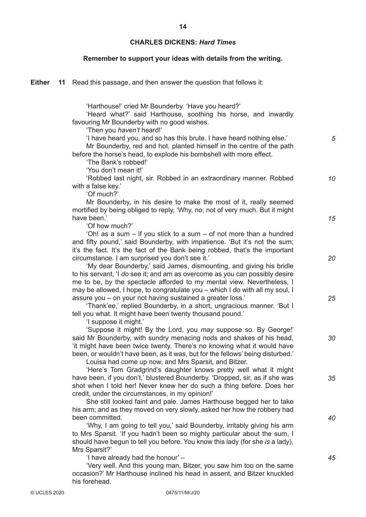 Cambridge IGCSE English - Literature in English 0475 2020 May/June Paper 1 · Variant 1 question paper, page 14 of 28