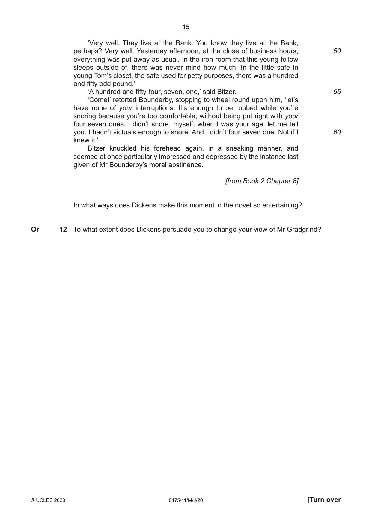 Cambridge IGCSE English - Literature in English 0475 2020 May/June Paper 1 · Variant 1 question paper, page 15 of 28