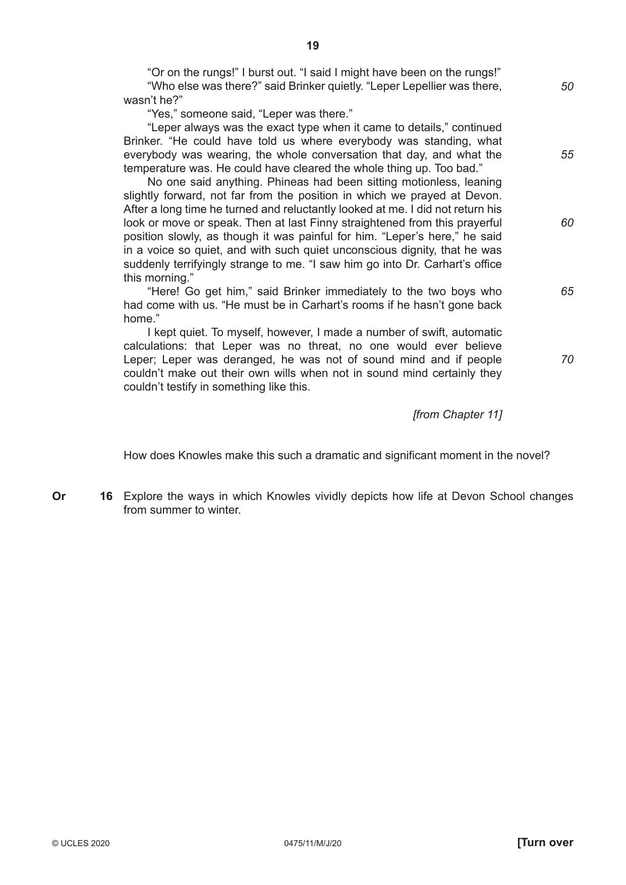 Cambridge IGCSE English - Literature in English 0475 2020 May/June Paper 1 · Variant 1 question paper, page 19 of 28