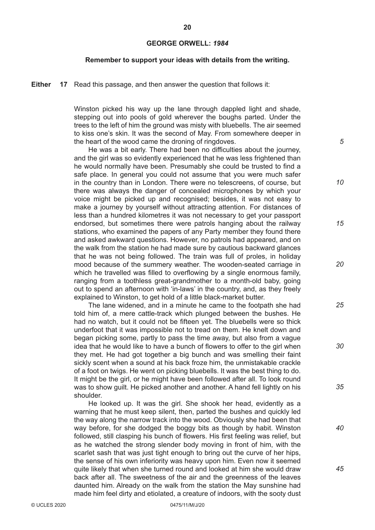 Cambridge IGCSE English - Literature in English 0475 2020 May/June Paper 1 · Variant 1 question paper, page 20 of 28