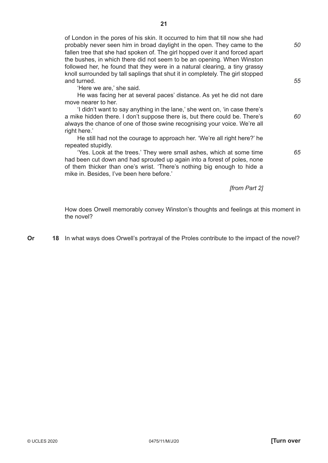 Cambridge IGCSE English - Literature in English 0475 2020 May/June Paper 1 · Variant 1 question paper, page 21 of 28