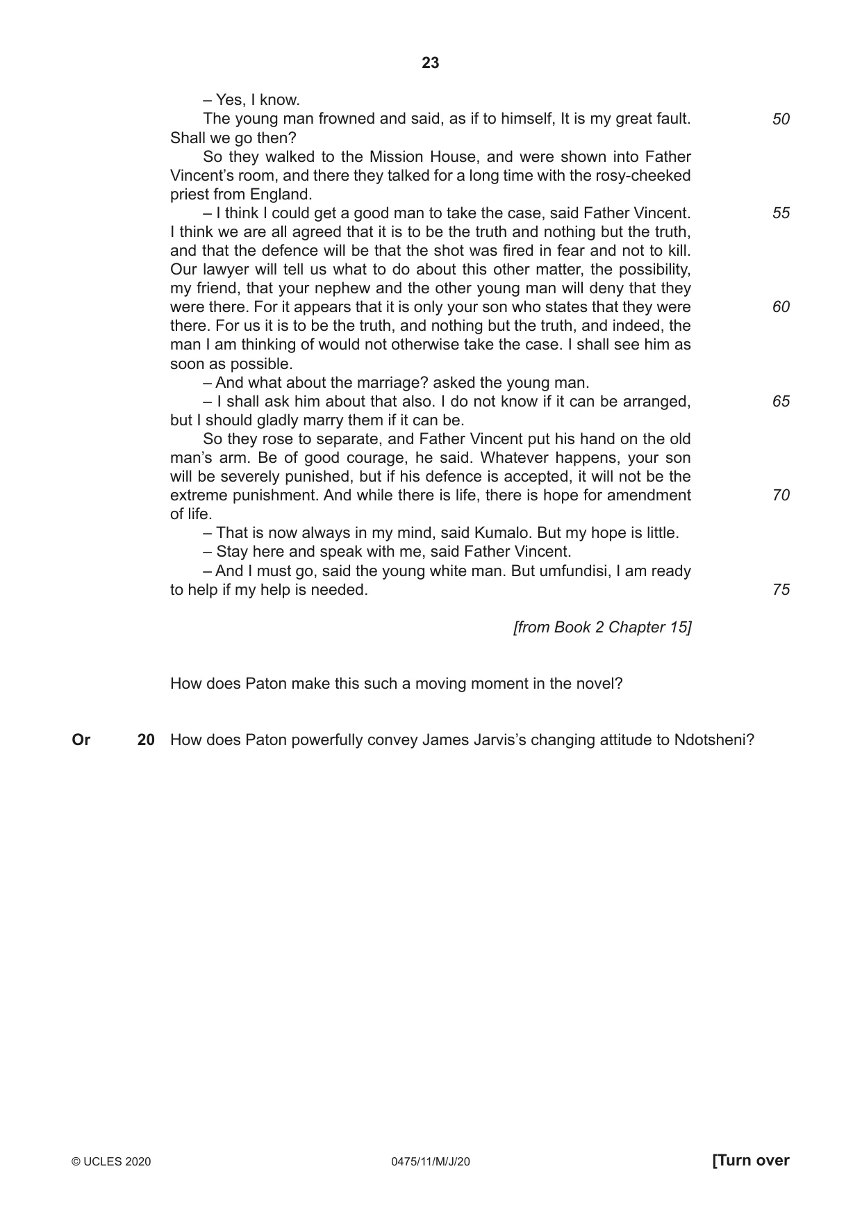 Cambridge IGCSE English - Literature in English 0475 2020 May/June Paper 1 · Variant 1 question paper, page 23 of 28