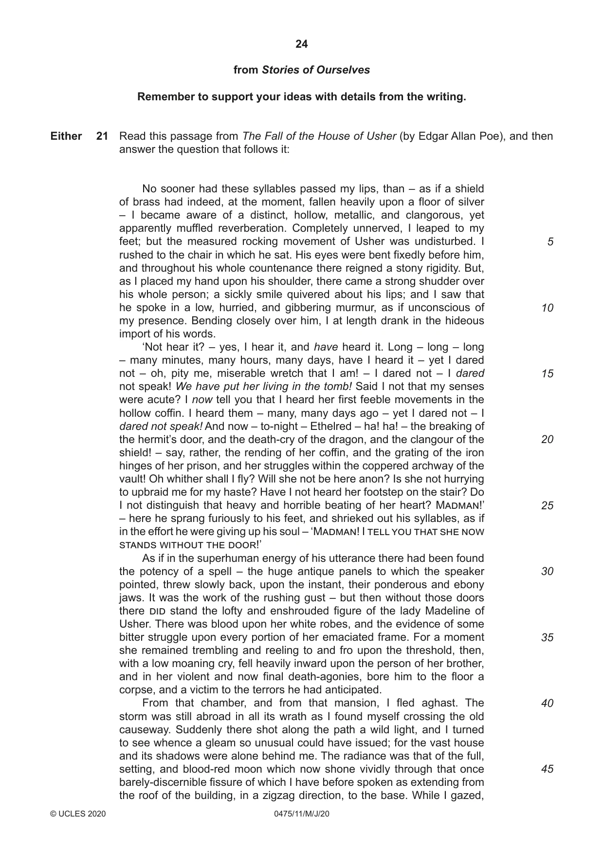 Cambridge IGCSE English - Literature in English 0475 2020 May/June Paper 1 · Variant 1 question paper, page 24 of 28