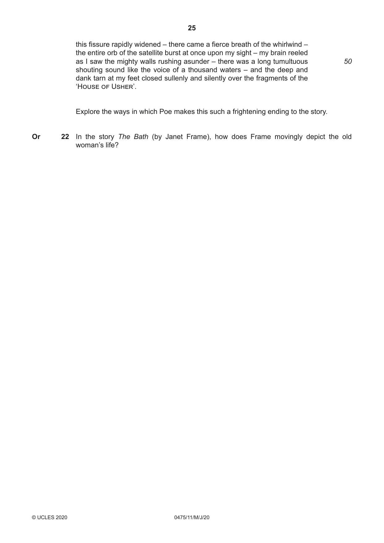 Cambridge IGCSE English - Literature in English 0475 2020 May/June Paper 1 · Variant 1 question paper, page 25 of 28