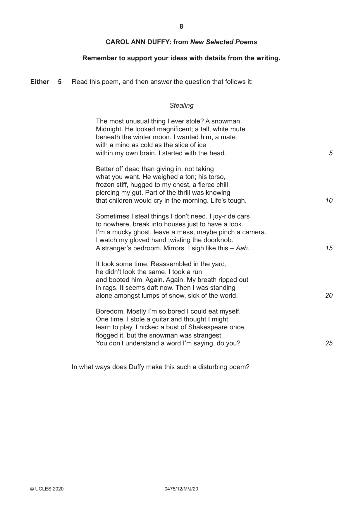 Cambridge IGCSE English - Literature in English 0475 2020 May/June Paper 1 · Variant 2 question paper, page 8 of 28