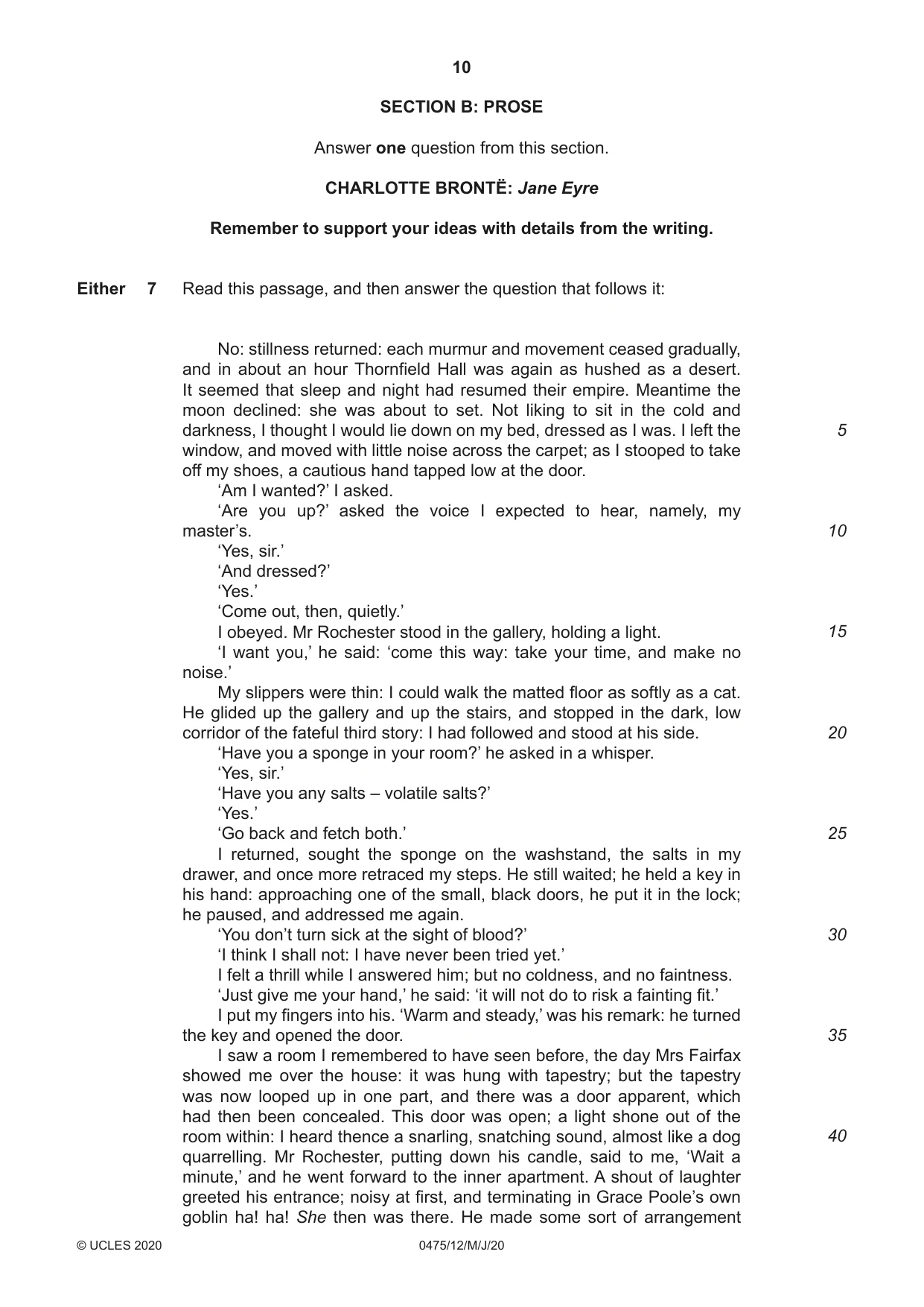 Cambridge IGCSE English - Literature in English 0475 2020 May/June Paper 1 · Variant 2 question paper, page 10 of 28