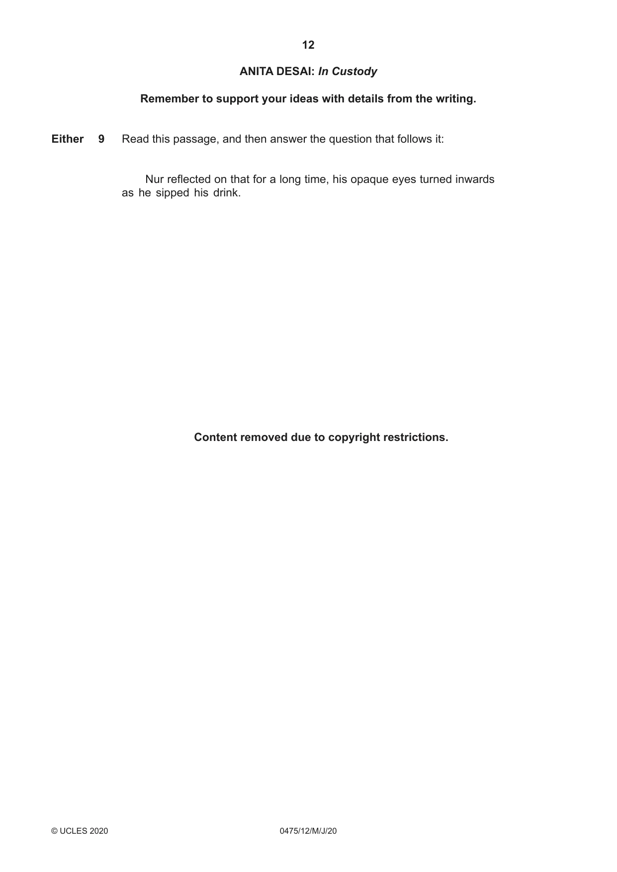 Cambridge IGCSE English - Literature in English 0475 2020 May/June Paper 1 · Variant 2 question paper, page 12 of 28