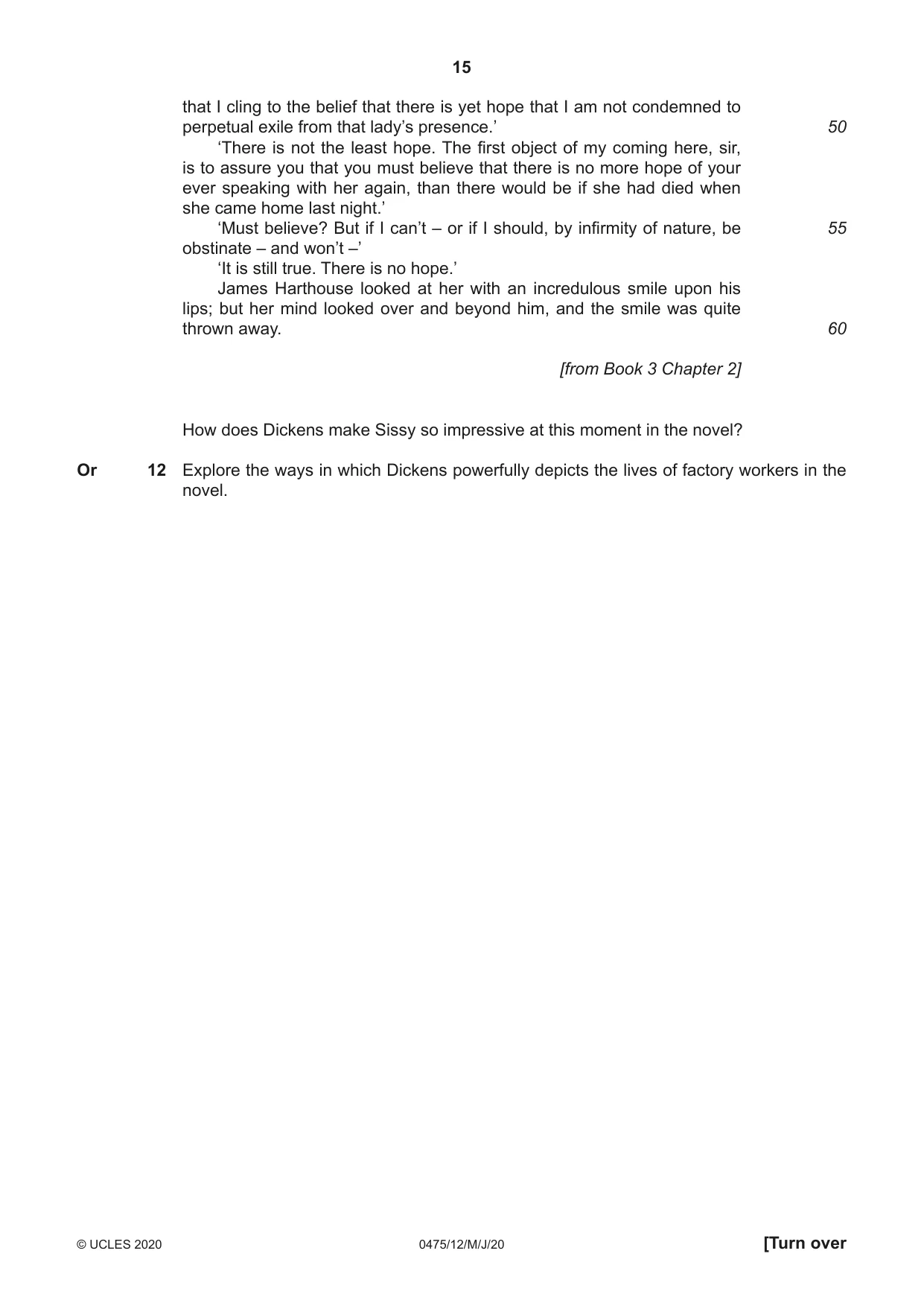 Cambridge IGCSE English - Literature in English 0475 2020 May/June Paper 1 · Variant 2 question paper, page 15 of 28