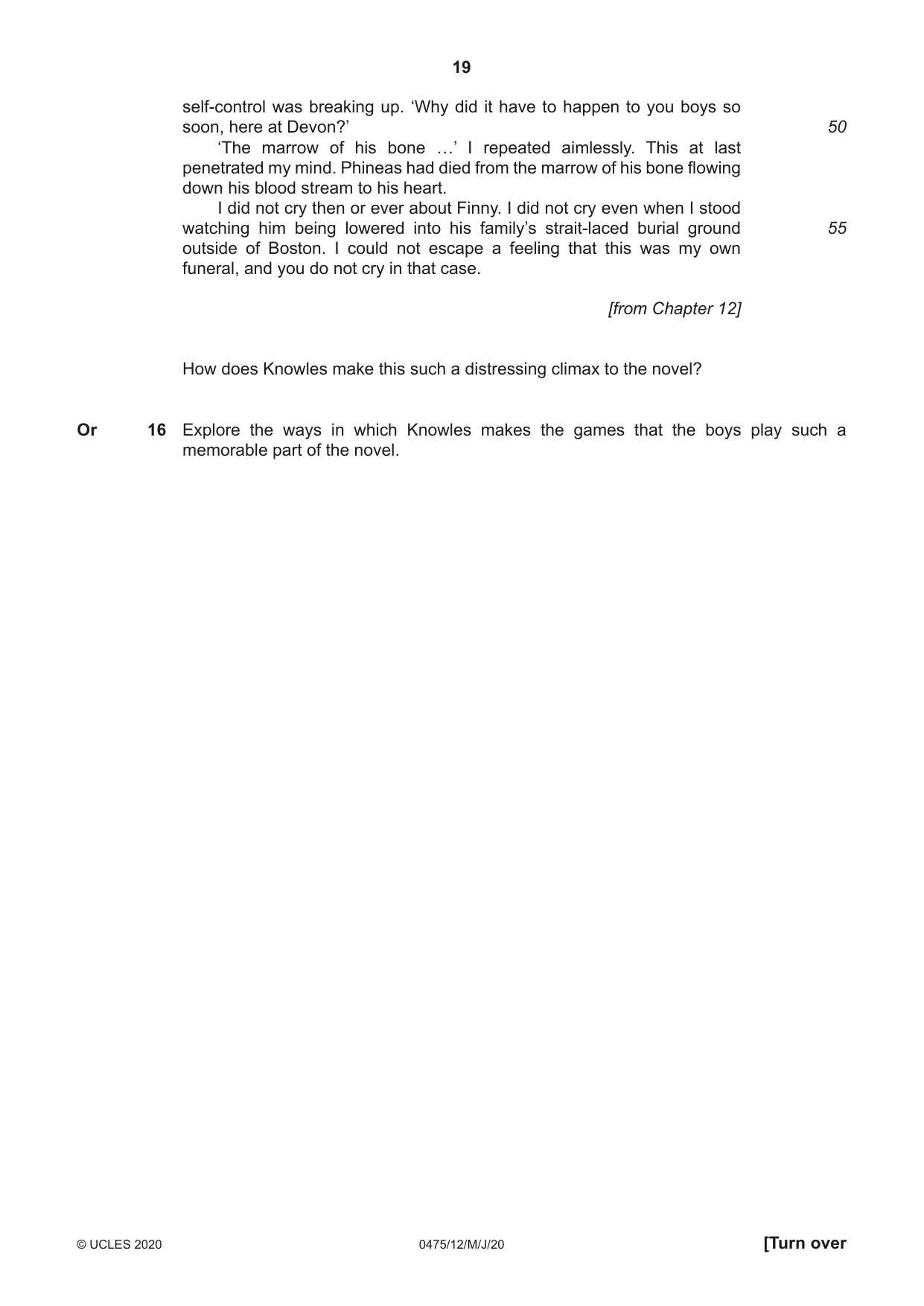 Cambridge IGCSE English - Literature in English 0475 2020 May/June Paper 1 · Variant 2 question paper, page 19 of 28