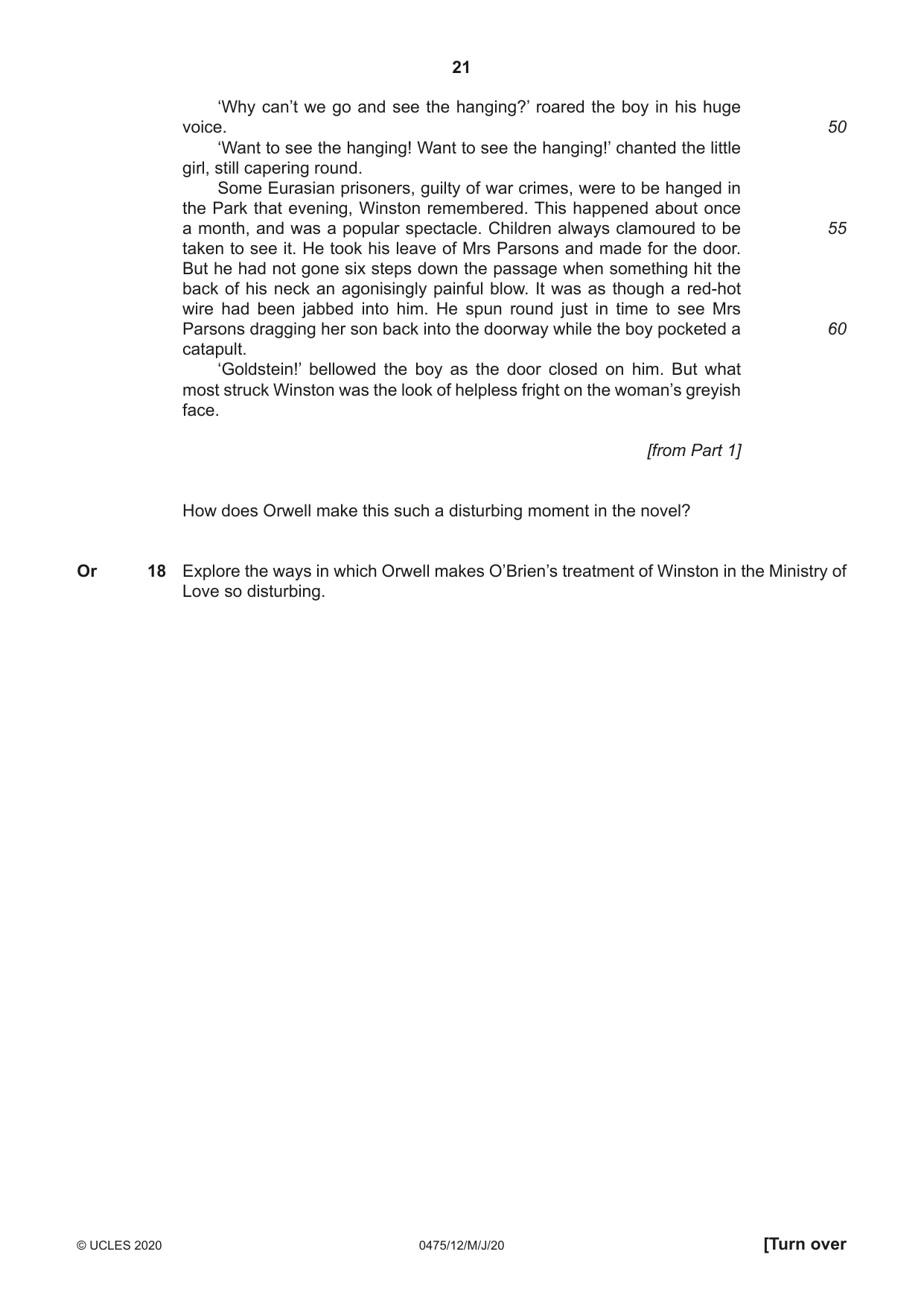 Cambridge IGCSE English - Literature in English 0475 2020 May/June Paper 1 · Variant 2 question paper, page 21 of 28
