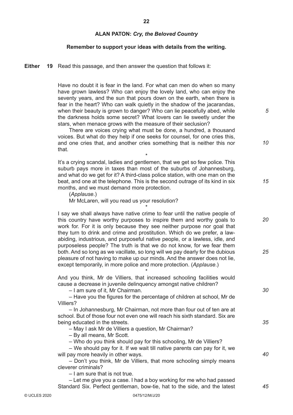 Cambridge IGCSE English - Literature in English 0475 2020 May/June Paper 1 · Variant 2 question paper, page 22 of 28