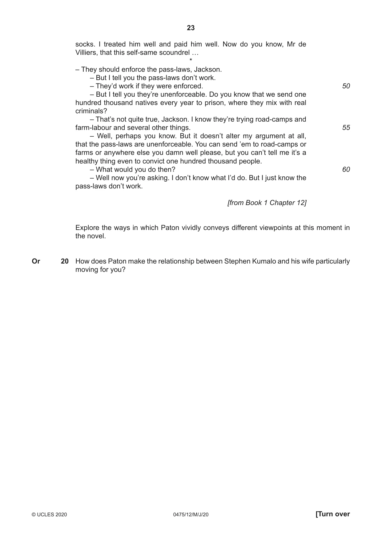 Cambridge IGCSE English - Literature in English 0475 2020 May/June Paper 1 · Variant 2 question paper, page 23 of 28