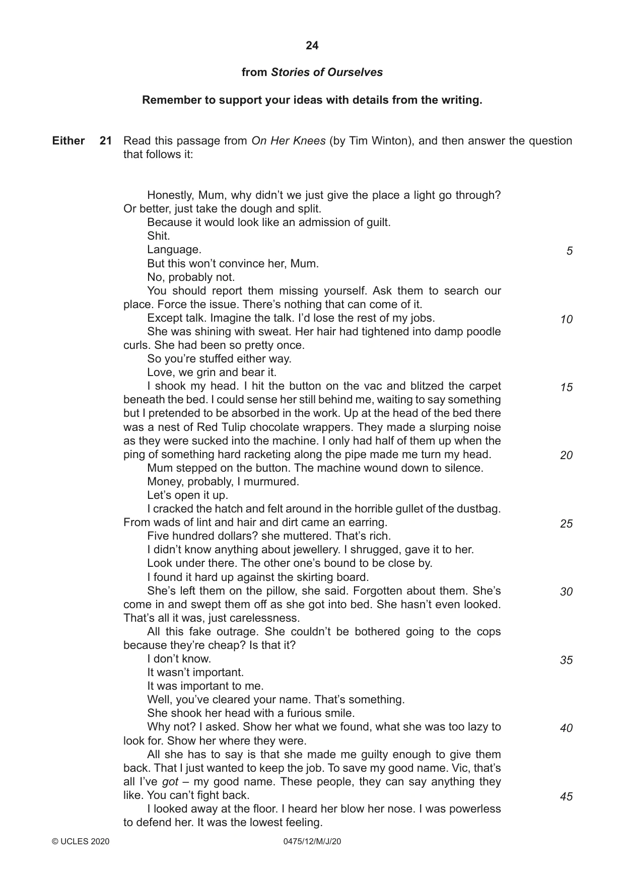 Cambridge IGCSE English - Literature in English 0475 2020 May/June Paper 1 · Variant 2 question paper, page 24 of 28