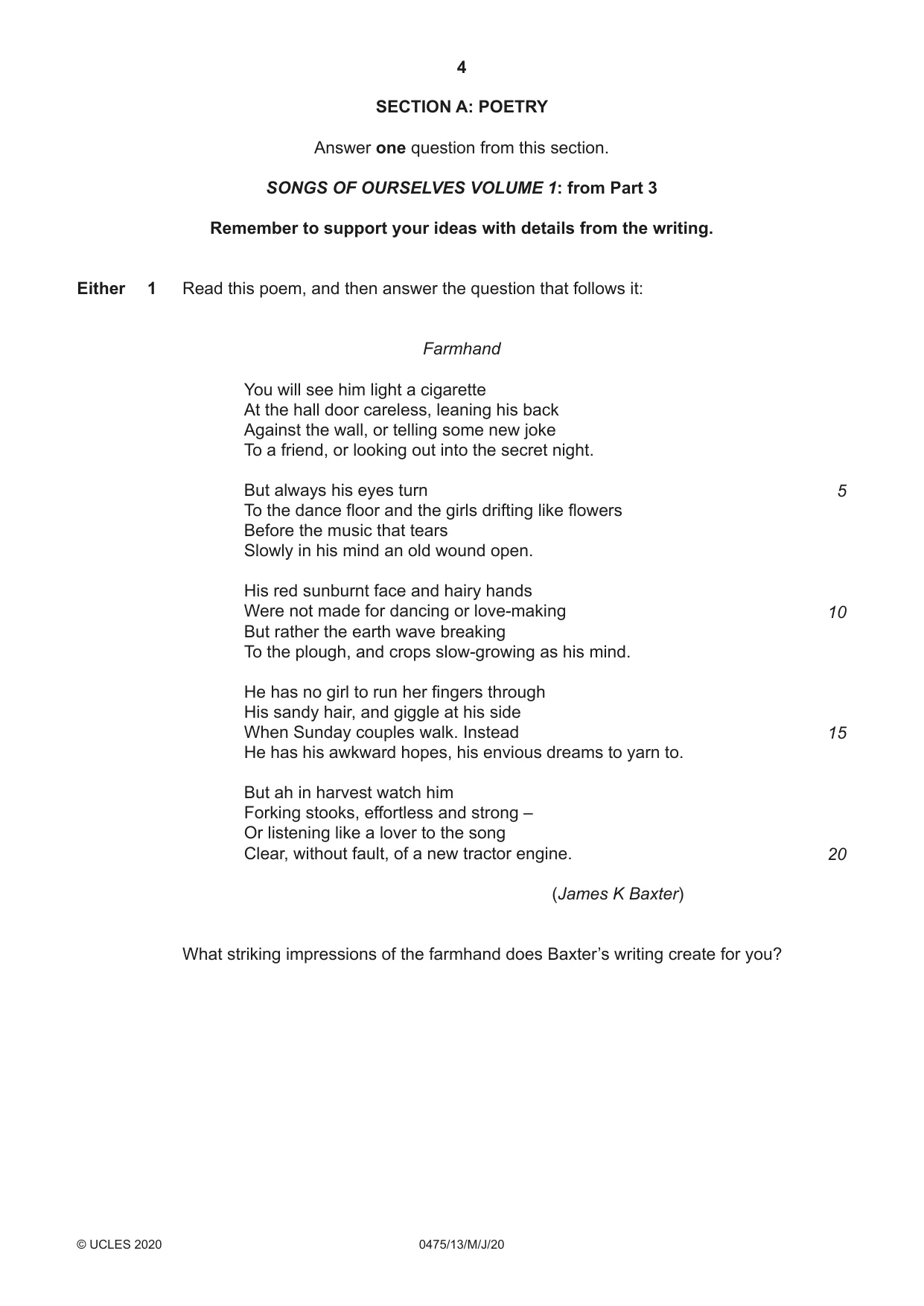 Cambridge IGCSE English - Literature in English 0475 2020 May/June Paper 1 · Variant 3 question paper, page 4 of 28