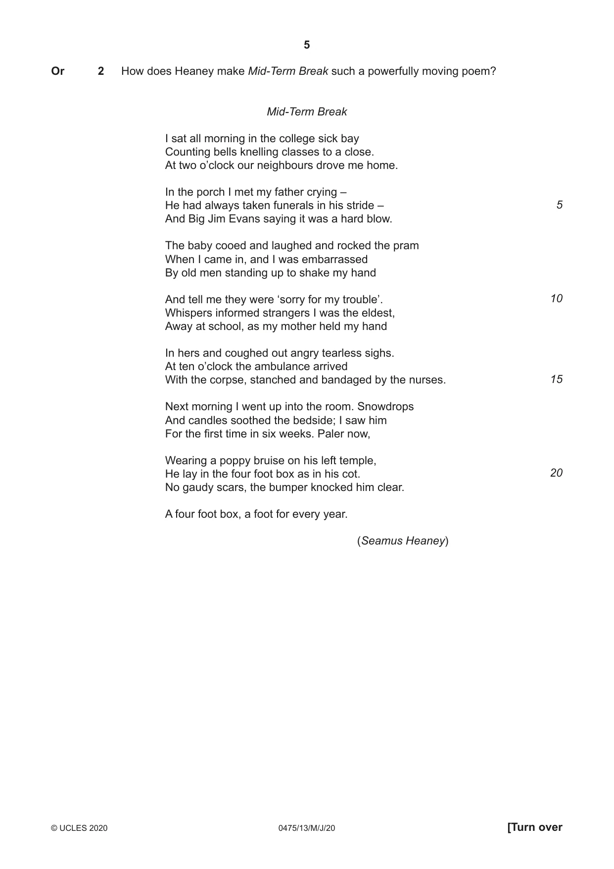 Cambridge IGCSE English - Literature in English 0475 2020 May/June Paper 1 · Variant 3 question paper, page 5 of 28