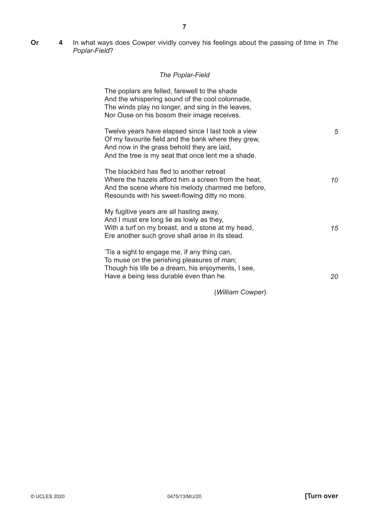 Cambridge IGCSE English - Literature in English 0475 2020 May/June Paper 1 · Variant 3 question paper, page 7 of 28