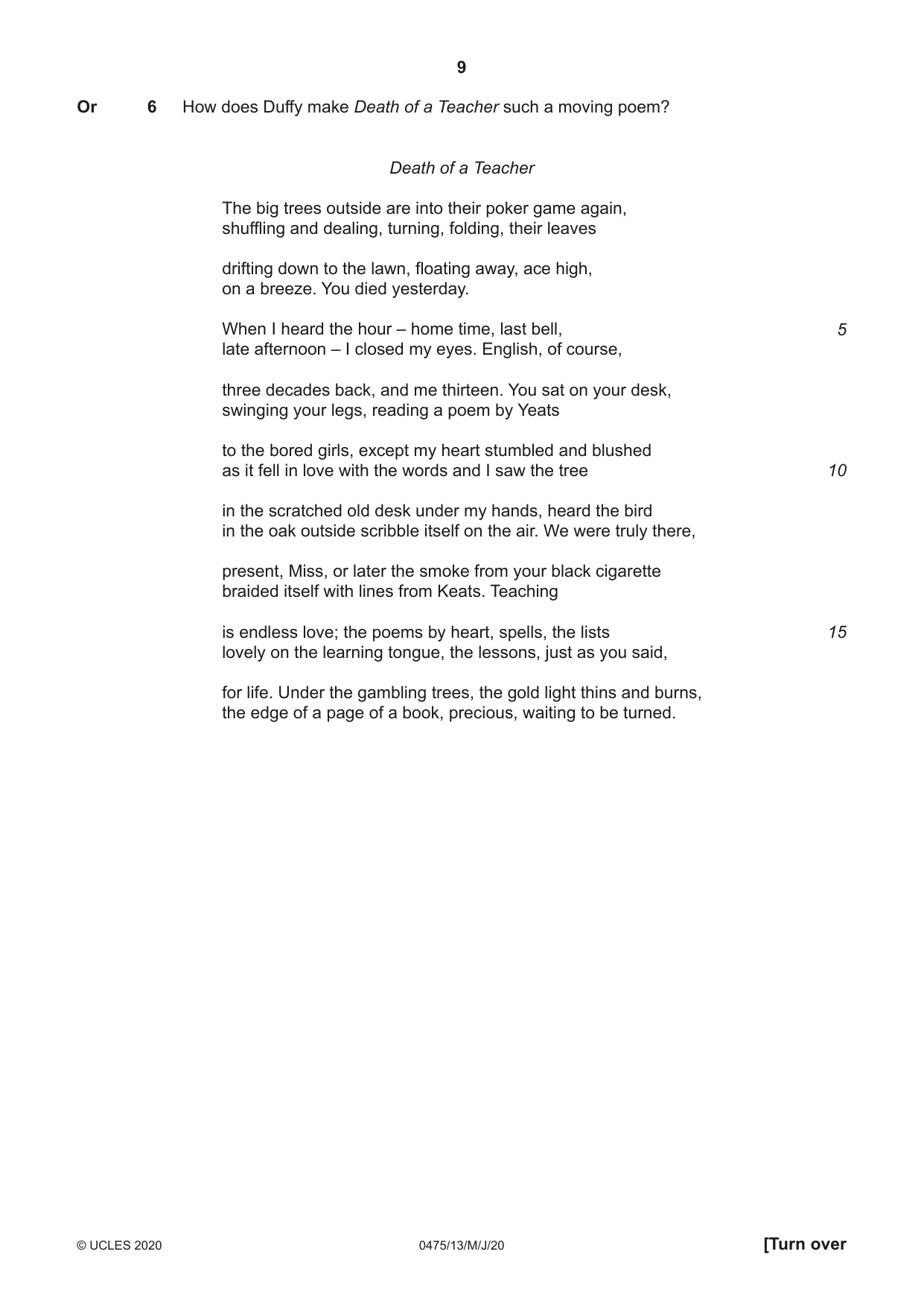 Cambridge IGCSE English - Literature in English 0475 2020 May/June Paper 1 · Variant 3 question paper, page 9 of 28