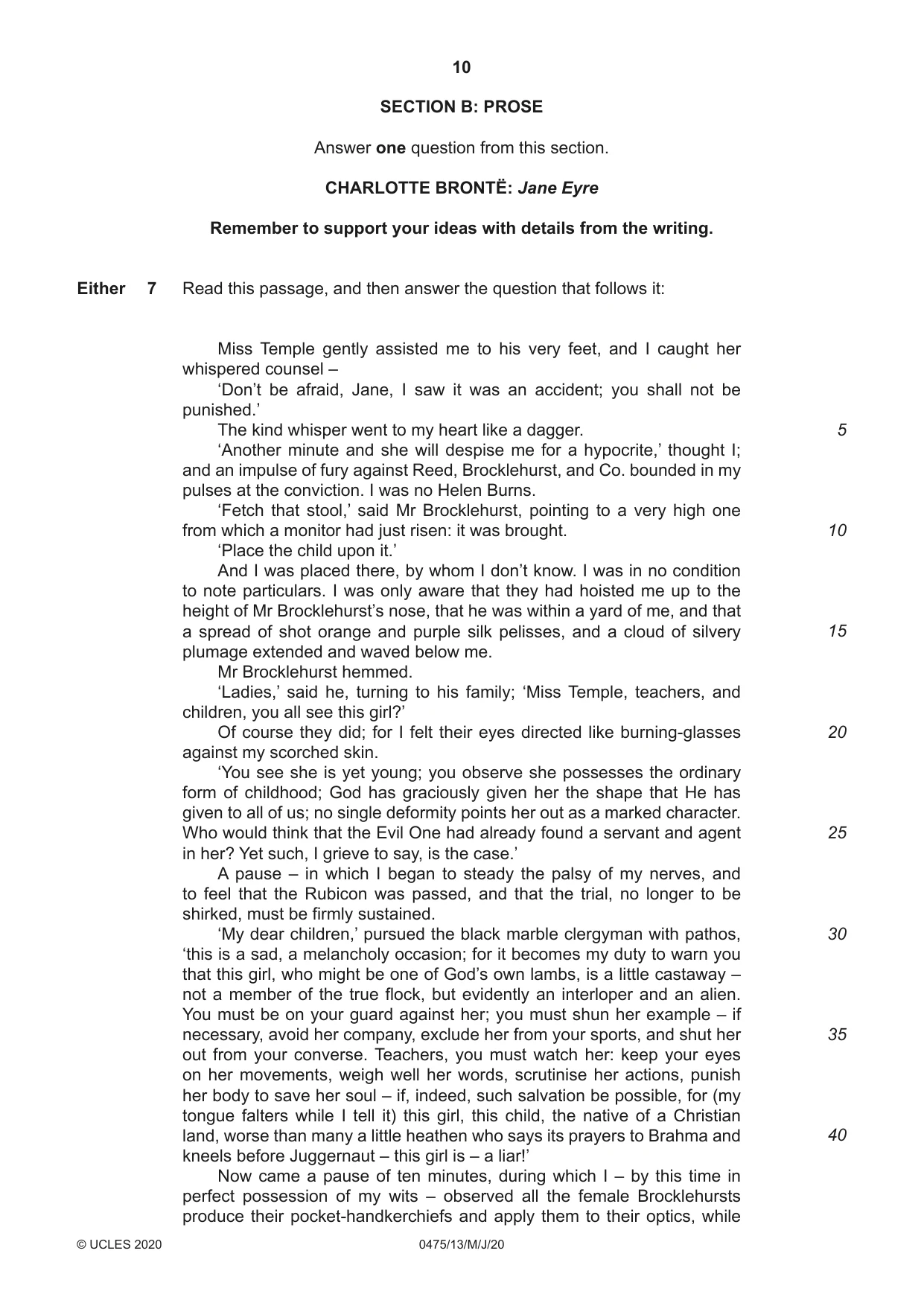 Cambridge IGCSE English - Literature in English 0475 2020 May/June Paper 1 · Variant 3 question paper, page 10 of 28