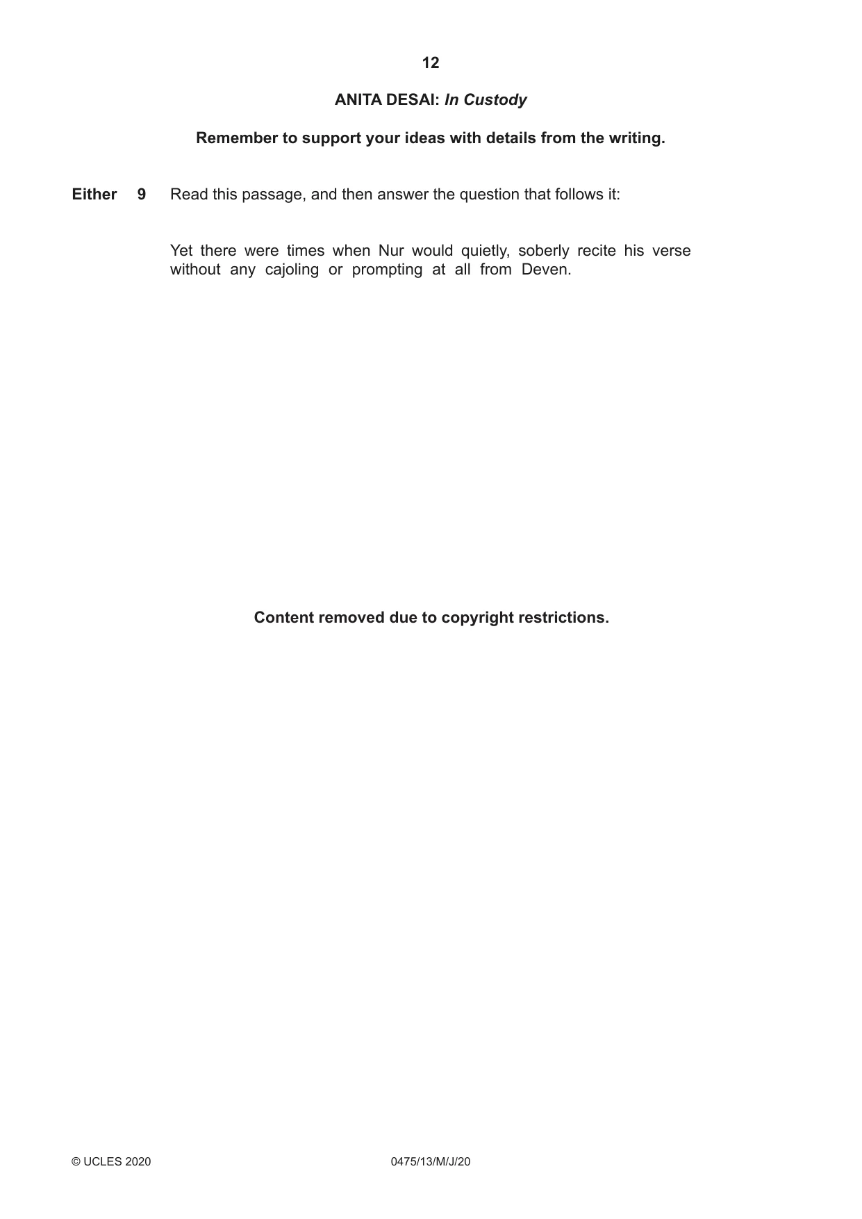 Cambridge IGCSE English - Literature in English 0475 2020 May/June Paper 1 · Variant 3 question paper, page 12 of 28