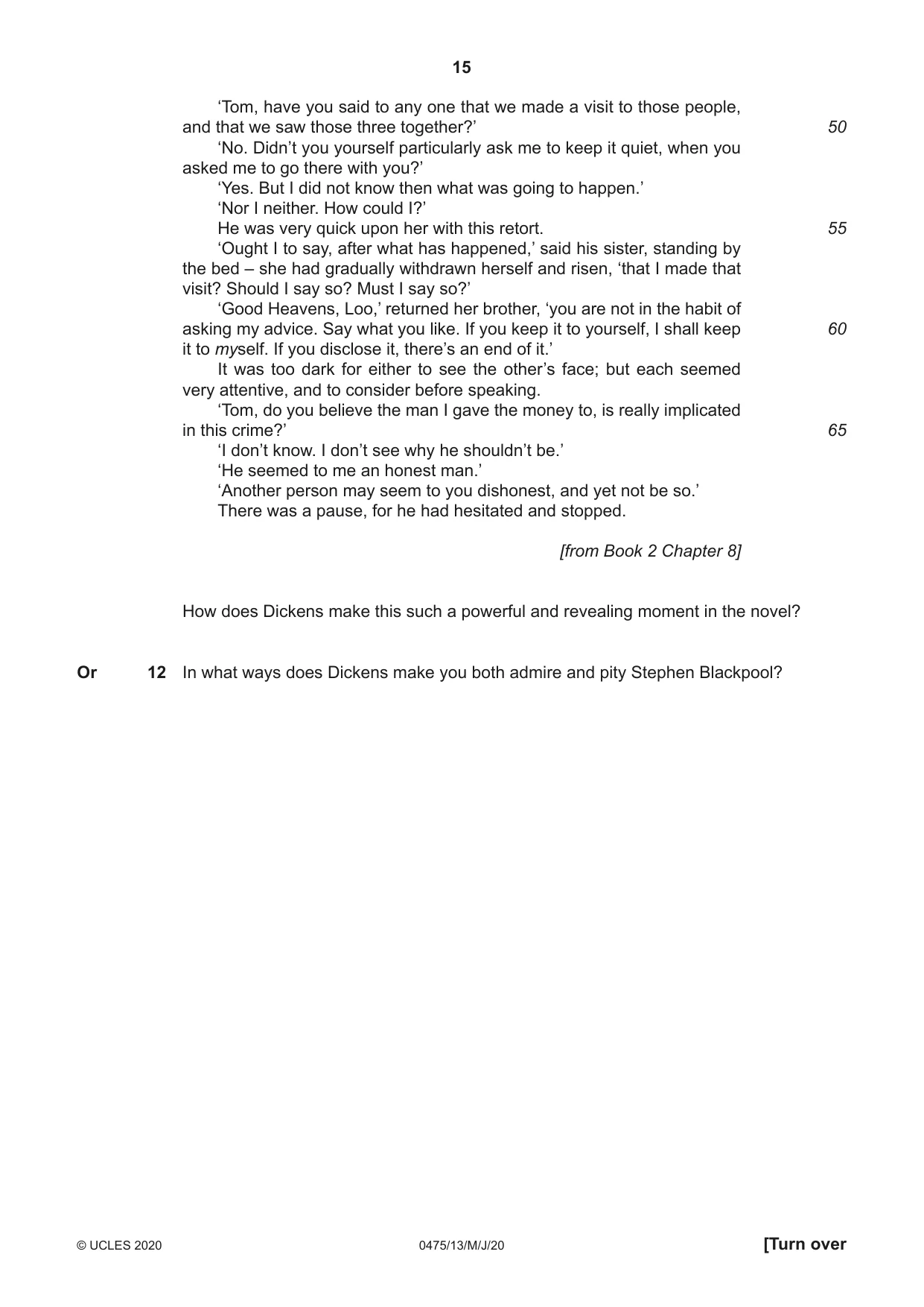 Cambridge IGCSE English - Literature in English 0475 2020 May/June Paper 1 · Variant 3 question paper, page 15 of 28